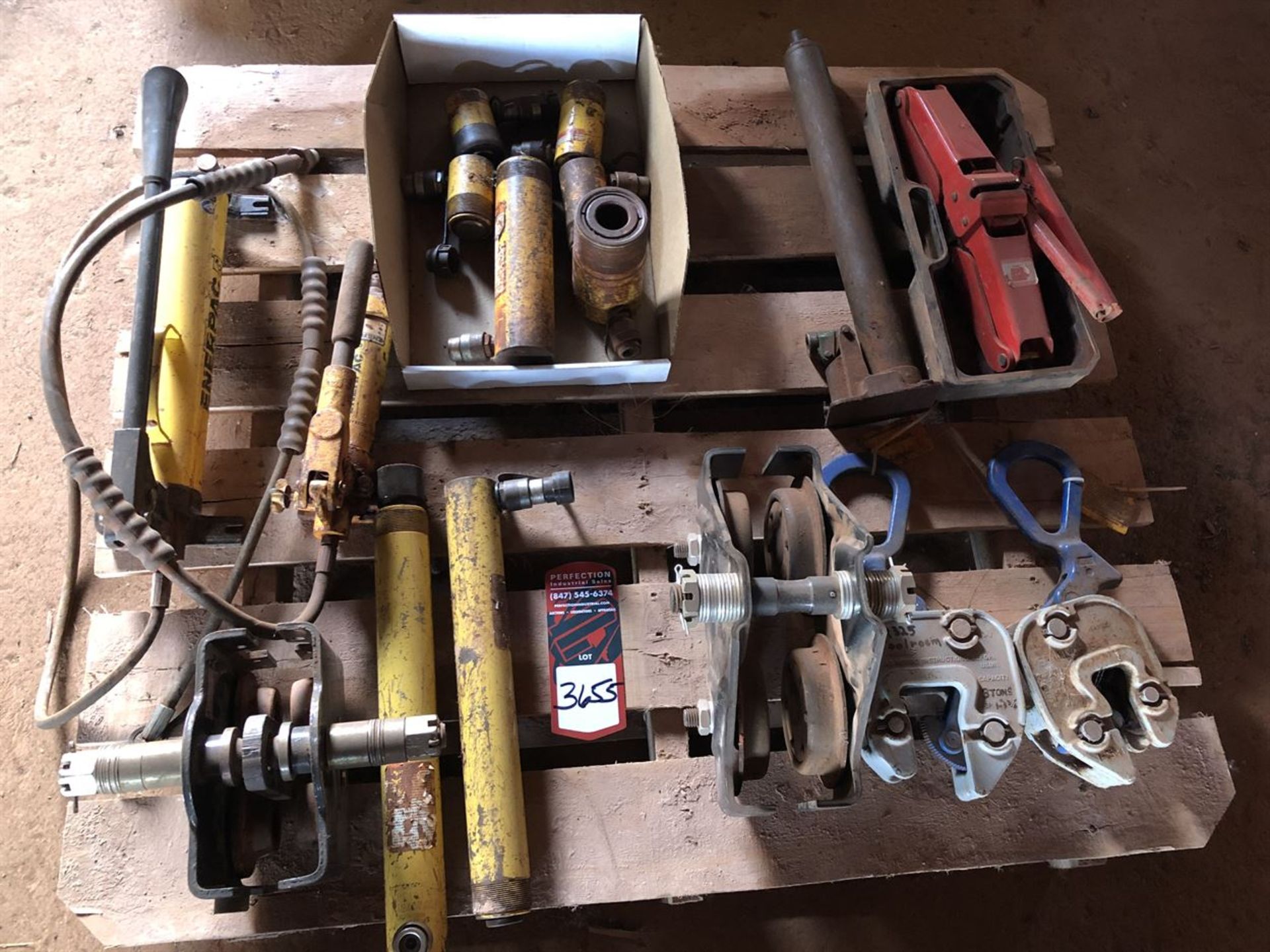 Lot Comprising of ENERPAC Hydraulic Pumps, w/ Rams, Trolleys, and Sheet Lifters (Location: Bearing