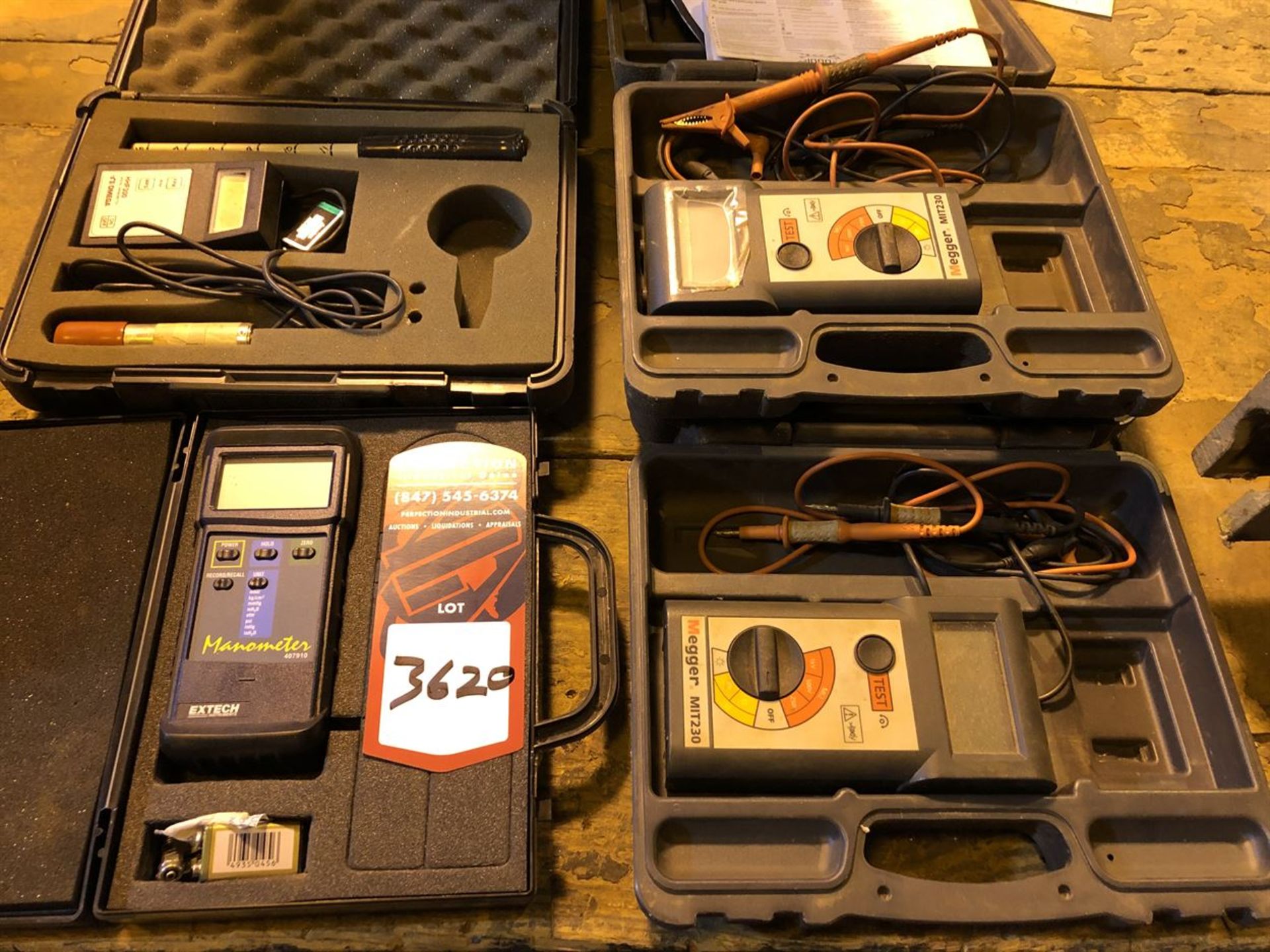 Lot Comprising of (1) EXTECH 407910 Manometer, (1) OMEGA HHF300 Digital Anemometer, (2) MEGGER