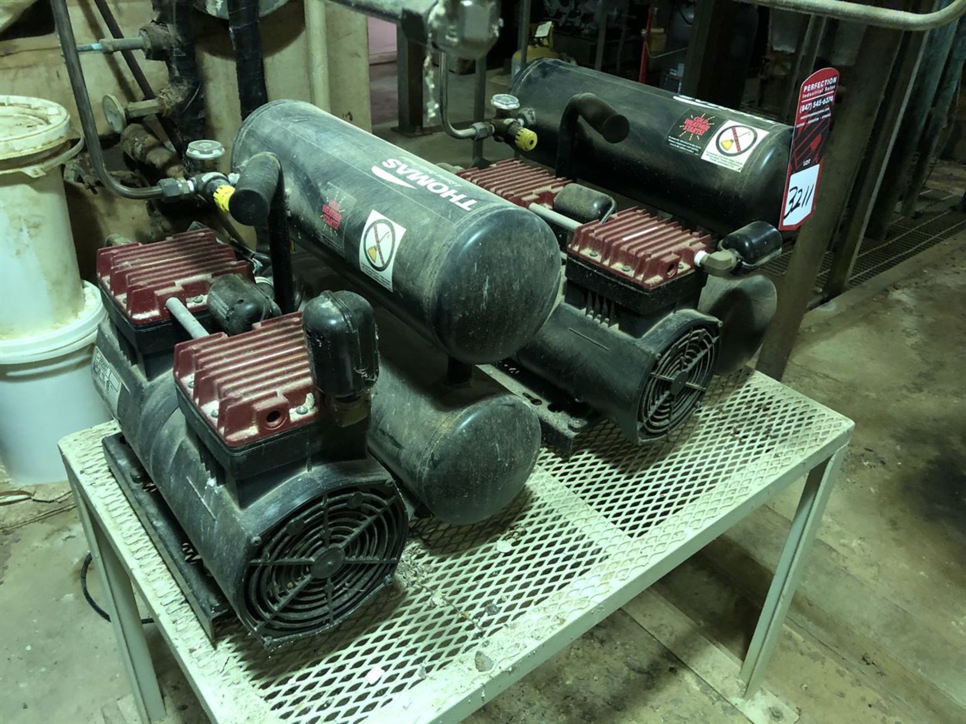 Lot Comprising of (2) THOMAS 4 Gallon Air Compressors, 100 PSI, Single Phase (Location: