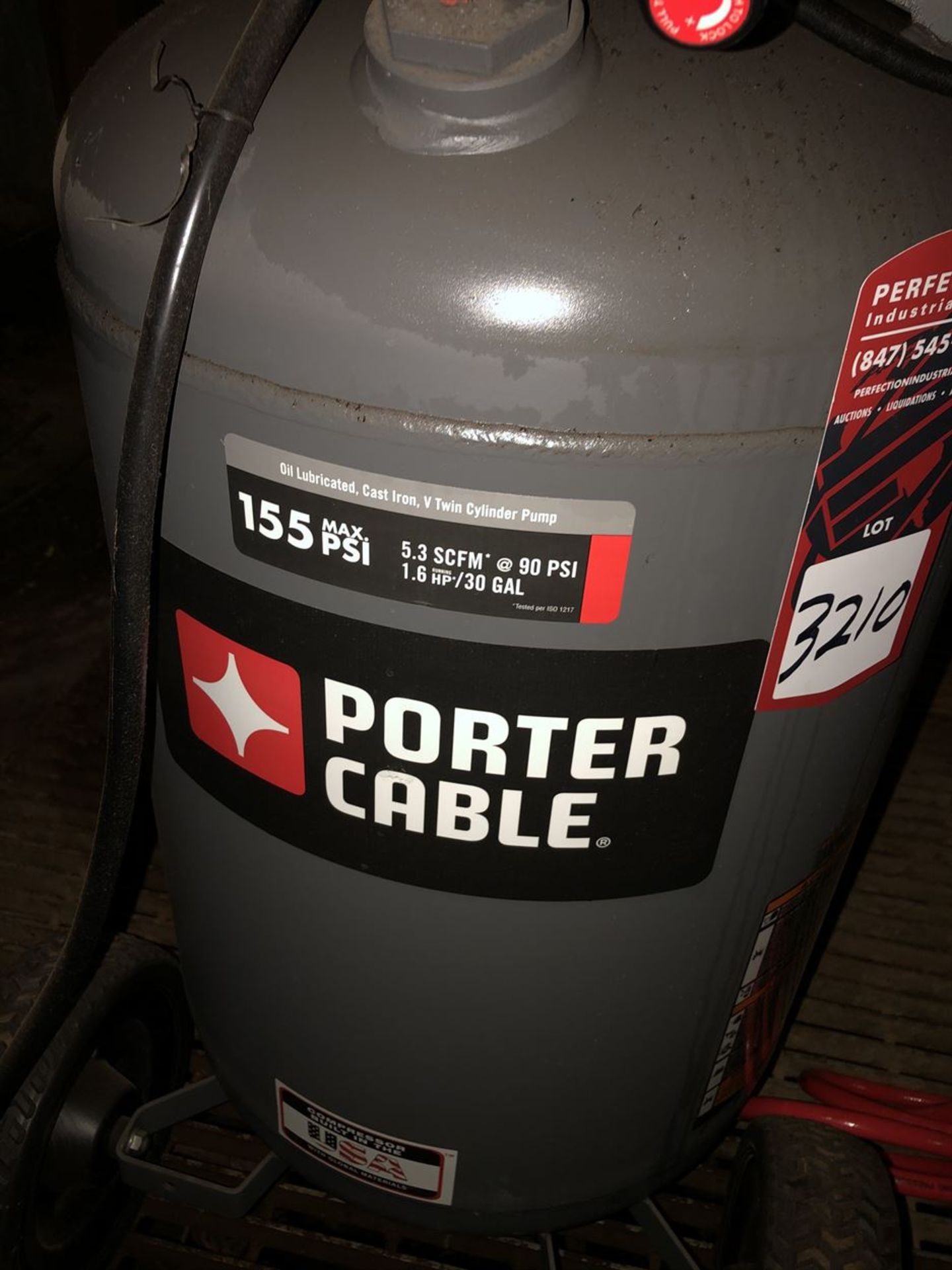 PORTER CABLE PXCM301 30 Gallon 1.6 HP Air Compressor, 90 PSI, Single Phase (Location: - Image 2 of 3
