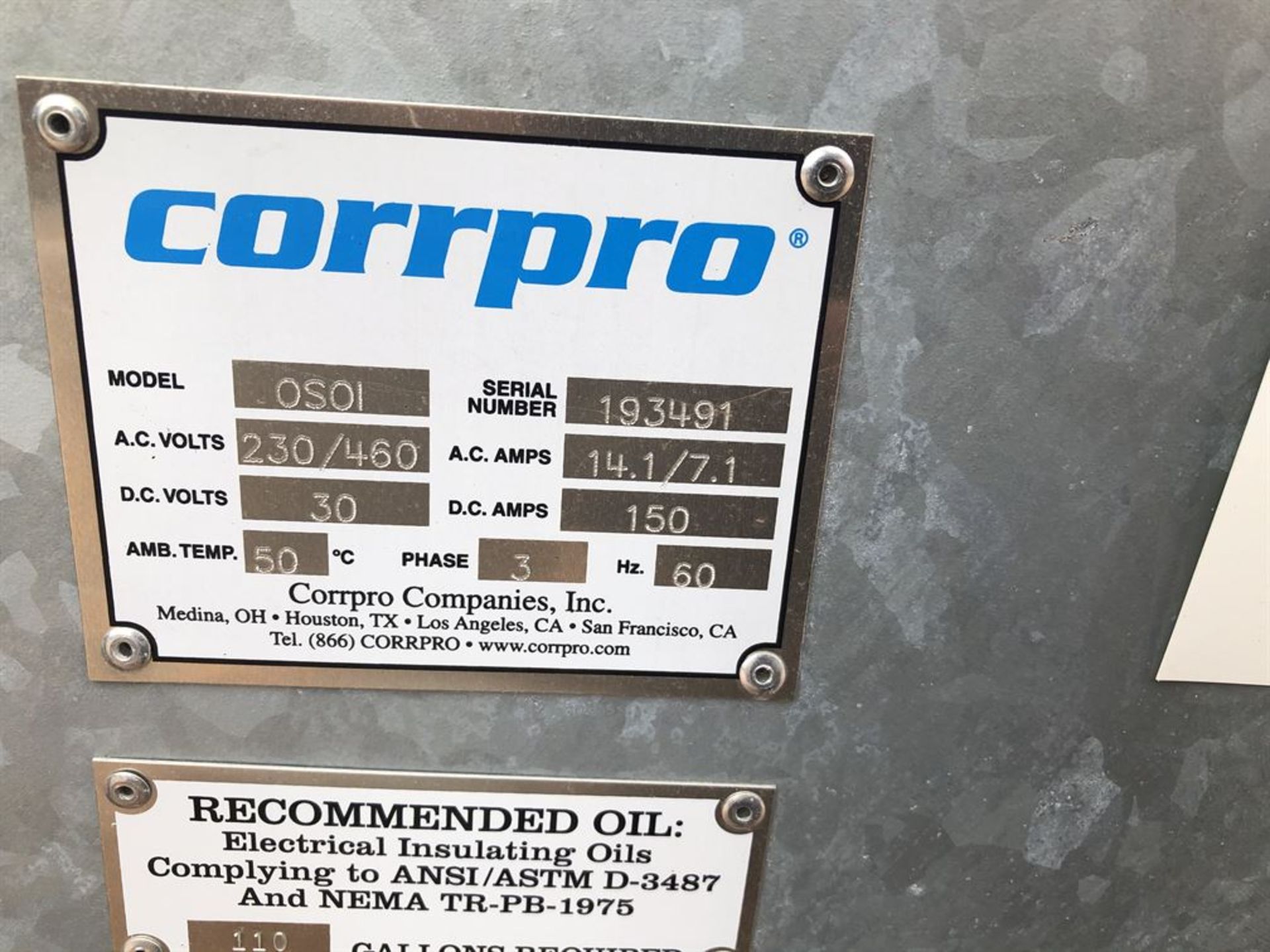 CORRPRO OSOI Cathodic Protection Rectifiers, s/n 193491 (Location: Ferguson) - Image 3 of 3