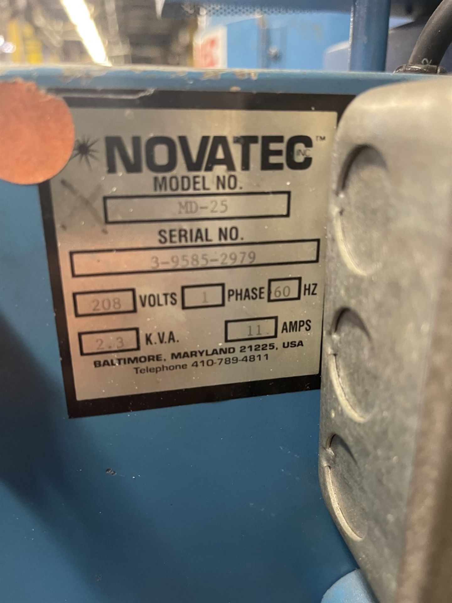 NOVATEC MD-25 Portable Hopper Dryer, s/n 3-9585-2979 - Image 4 of 6