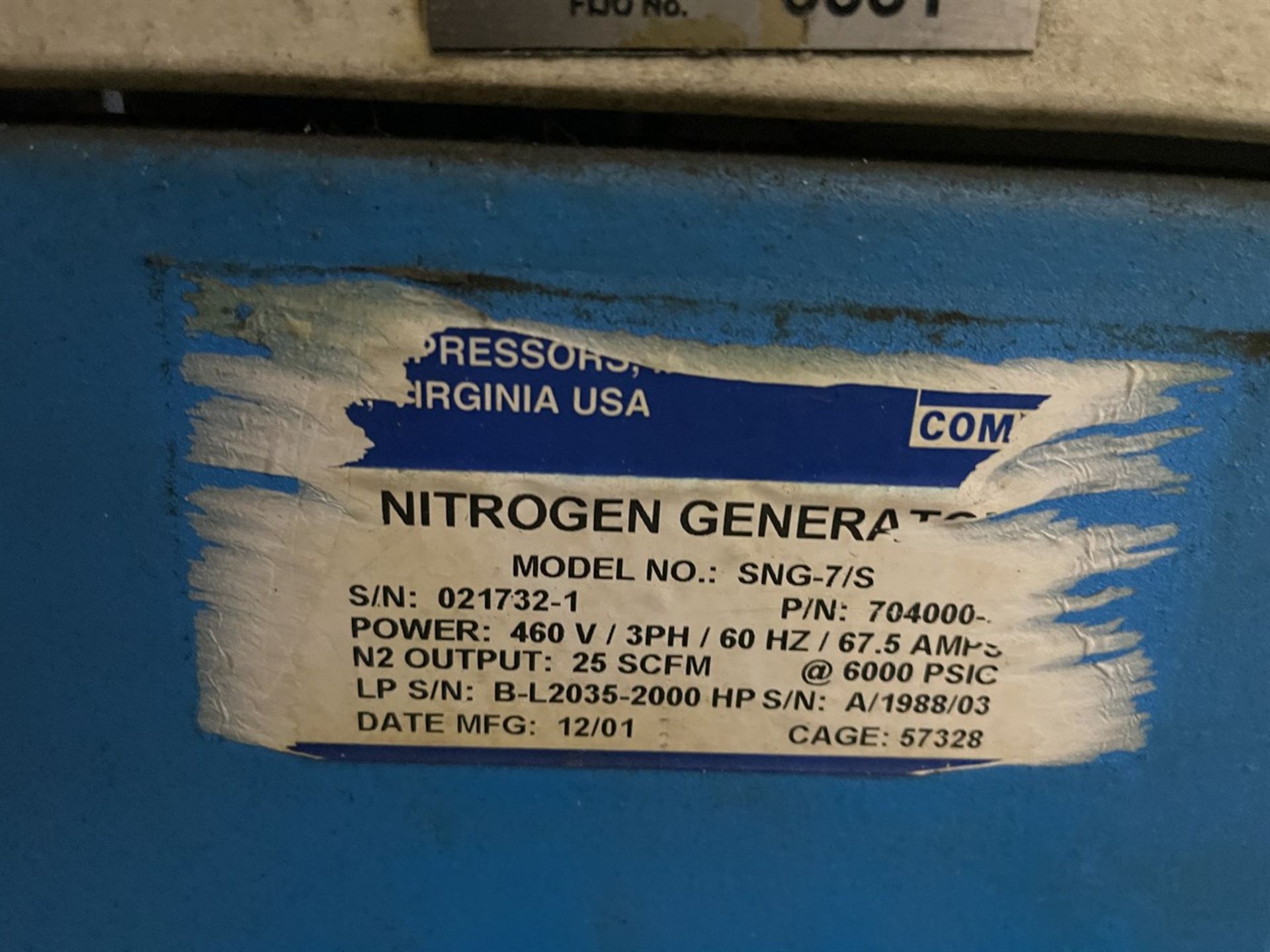 BAUER SNG-7/S Nitrogen Generator, s/n 021732-1, 25 SCFM @ 6000 PSIG - Image 5 of 6