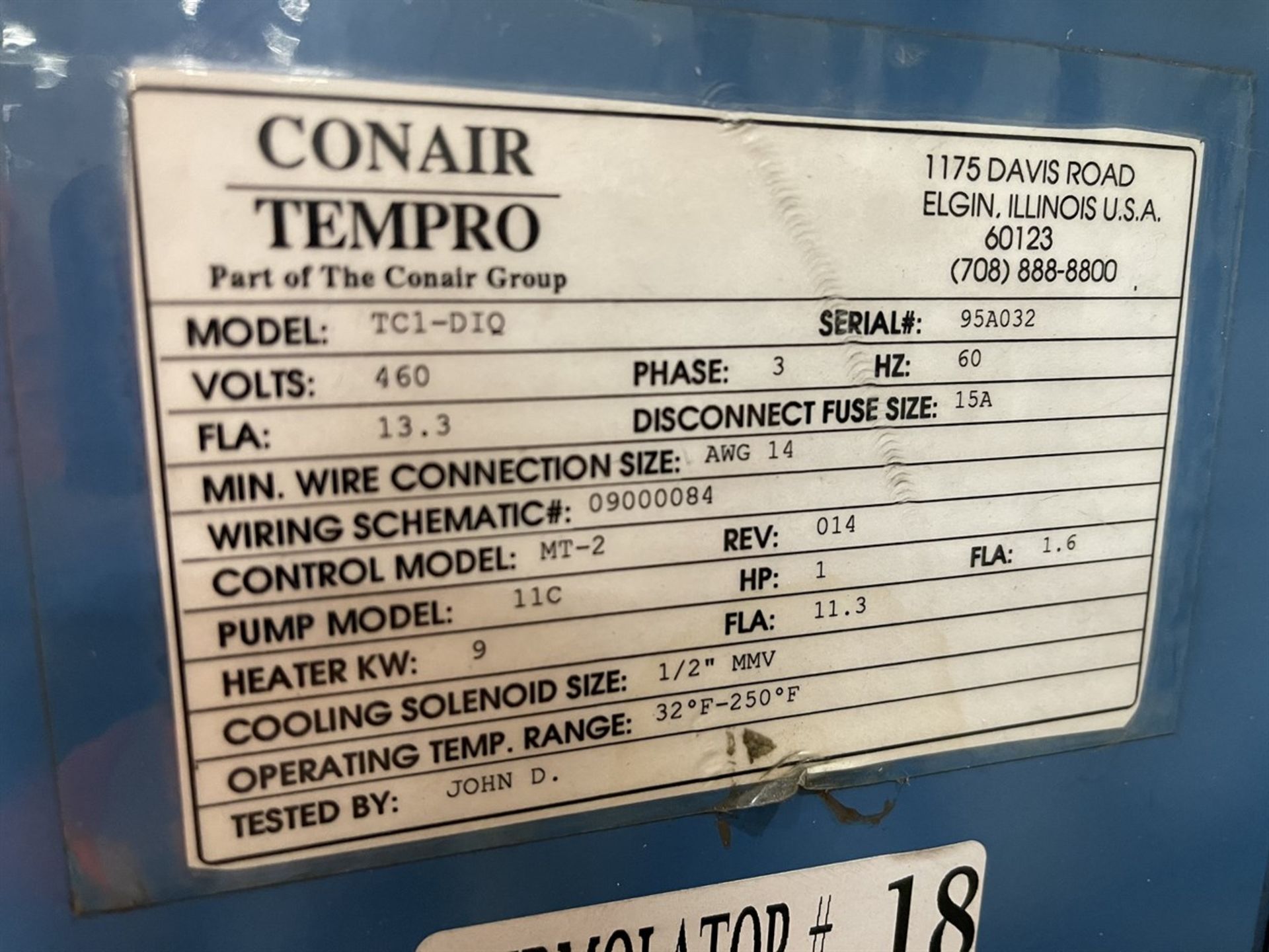 CONAIR TEMPRO MicroTrac 2 TC1-DIQ Temperature Controller, s/n 95A032 - Image 3 of 3