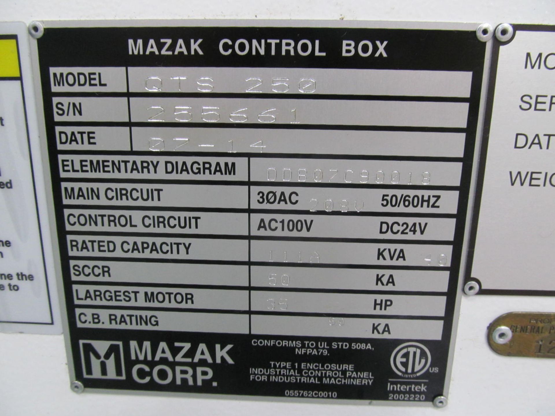 2014 MAZAK QUICK TURN SMART 250 Turning Center, s/n 255661 w/ MAZATROL Smart Control (No Tailstock) - Image 7 of 7