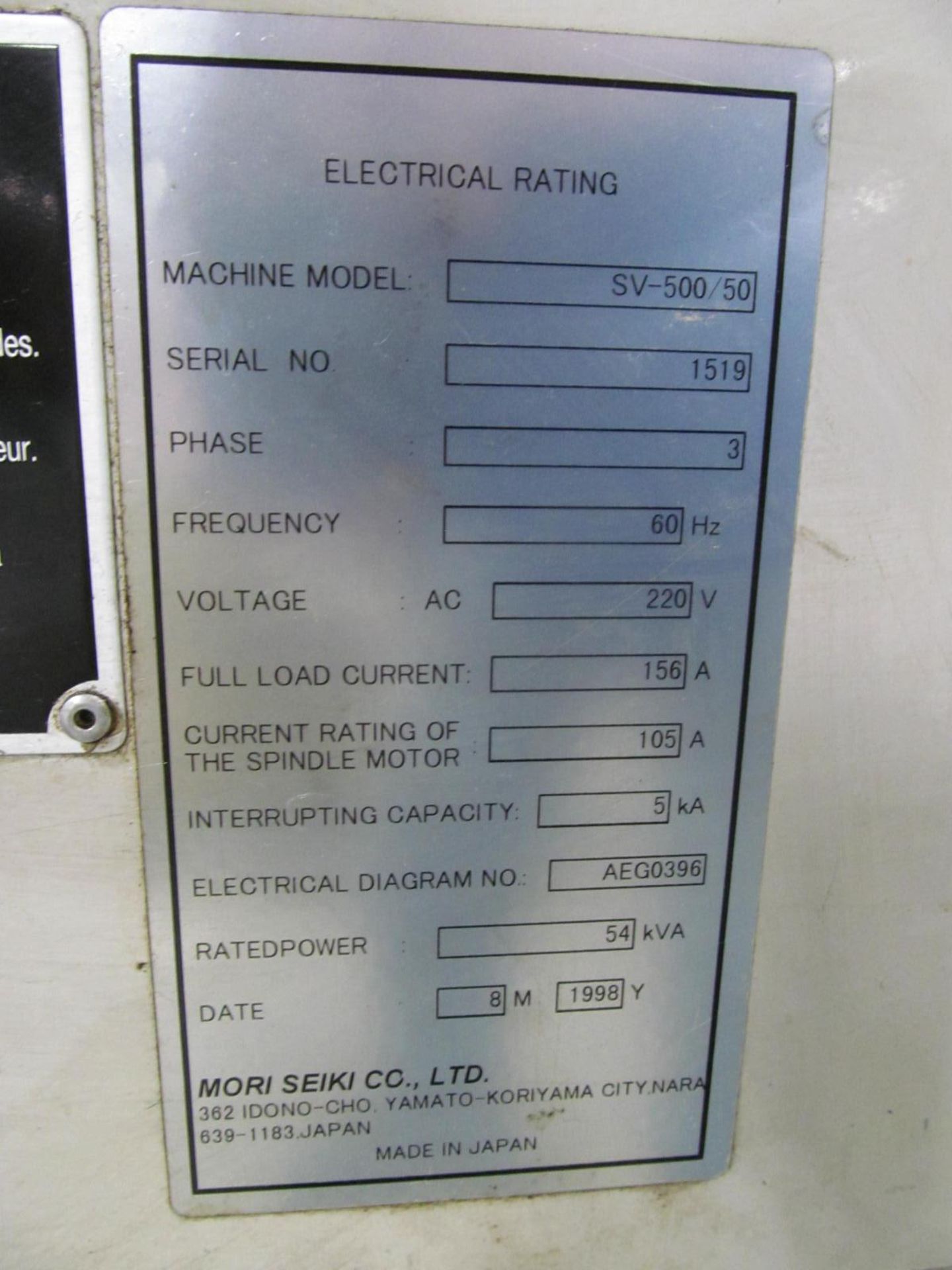 MORI SEIKI SV500/50 Vertical Machining Center, s/n 1519, w/ MSC-501 Control, Dual MAYFRAN Chip- - Image 5 of 5