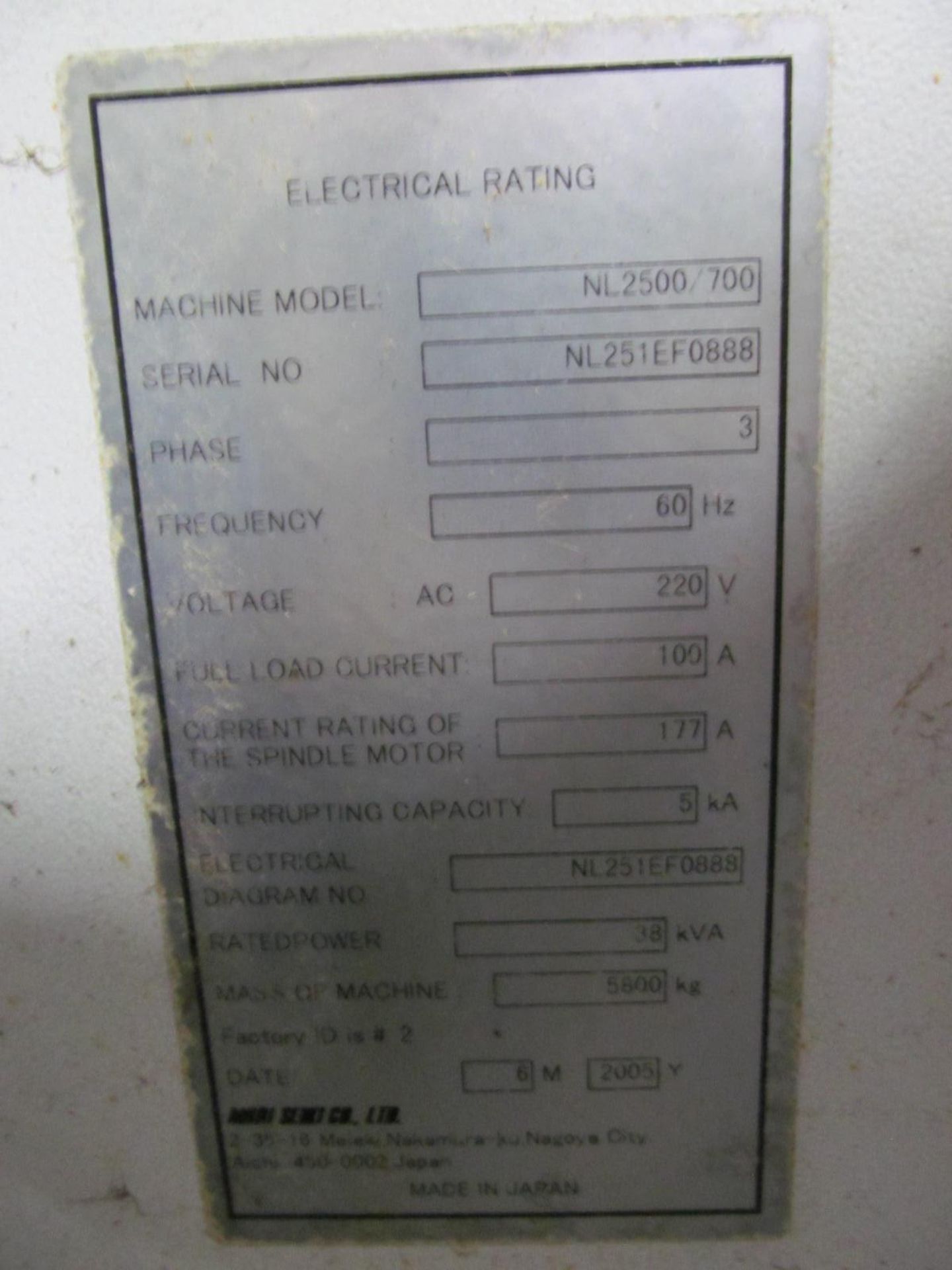 2005 MORI SEIKI NL2500/700 Turning Center, s/n NL251EF0888, w/ MSX-850 Control (Parts Machine Not In - Image 7 of 7