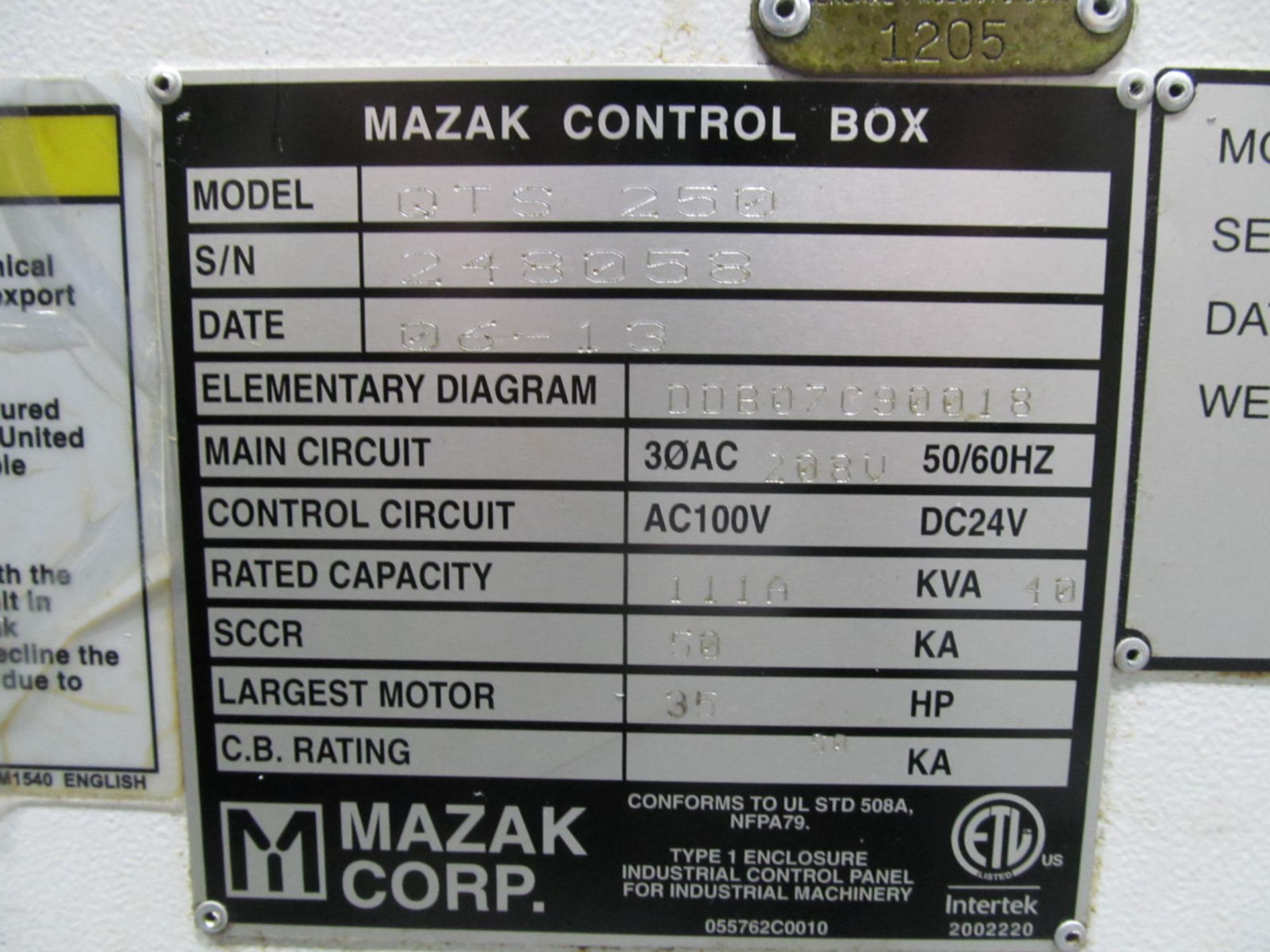 2013 MAZAK QUICK TURN SMART 250 Turning Center, s/n 248058, w/ MAZATROL Smart Control, ROYAL - Image 7 of 7