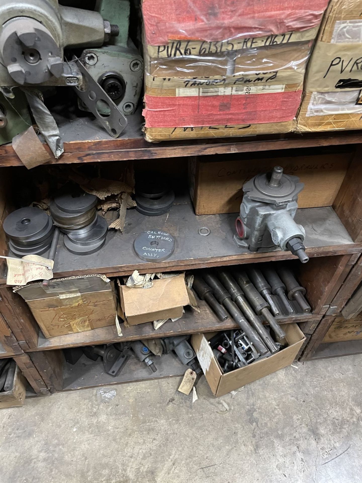 Lot of (4) Shelving Units w/ Assorted dust collector, splitter and miller parts - Image 14 of 30