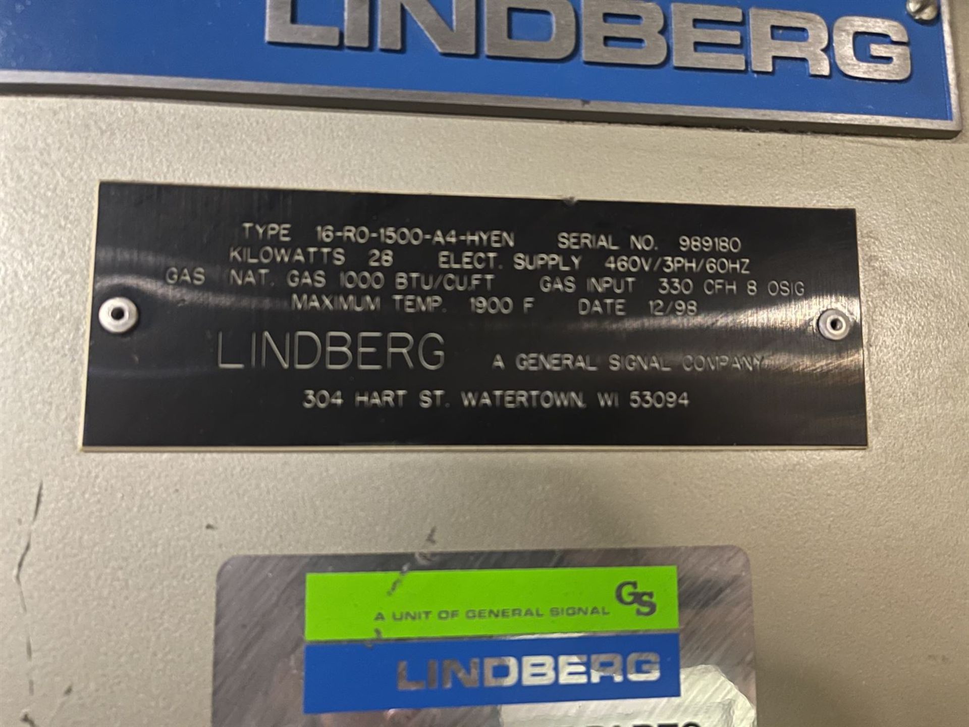 LINDBERG 16-R0-1500-A4-HYEN Endothermic Generator, s/n 989180, 28 Kilowatt, 1900 Degree F Max - Image 4 of 4