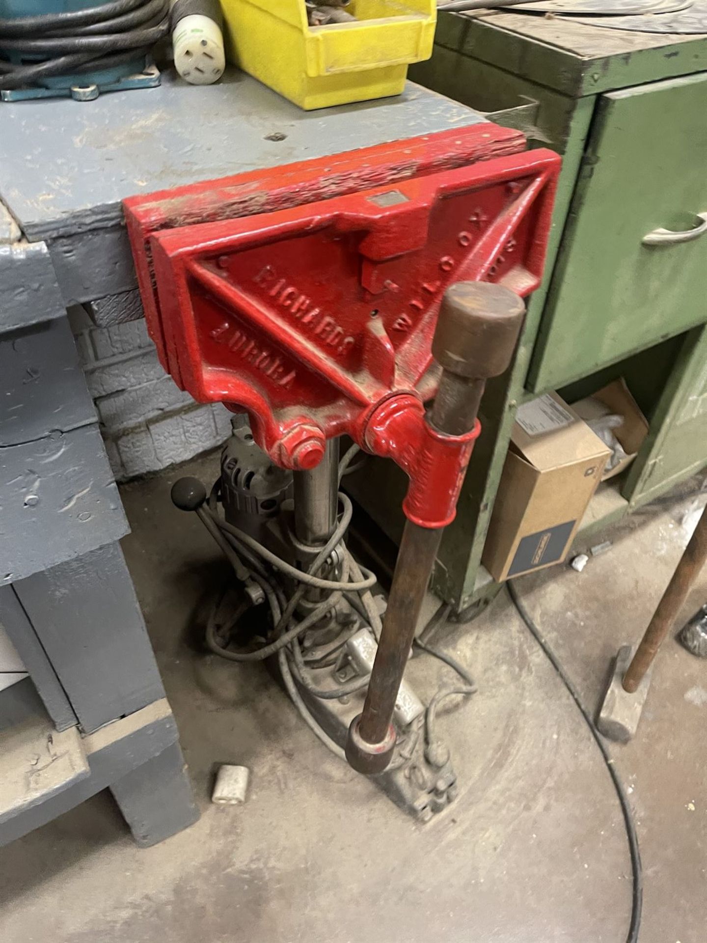 Bench and Shop Cabinet w/ caulk, electronics and Assorted tooling parts - Image 5 of 9