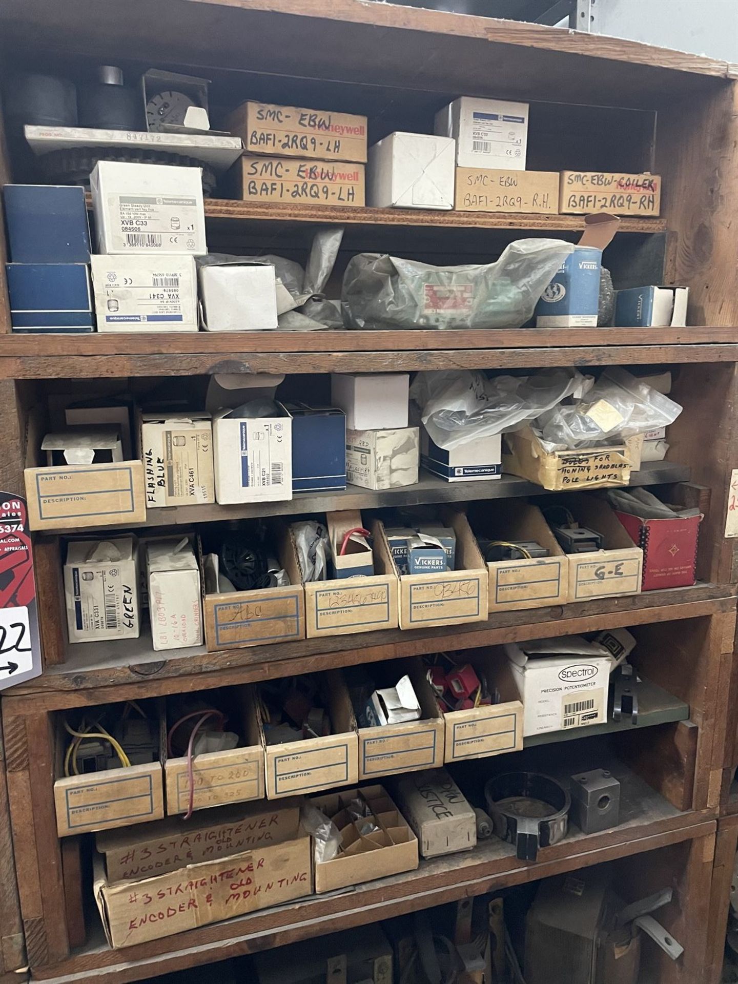 Lot of (4) Shelving Units w/ Assorted dust collector, splitter and miller parts - Image 27 of 30