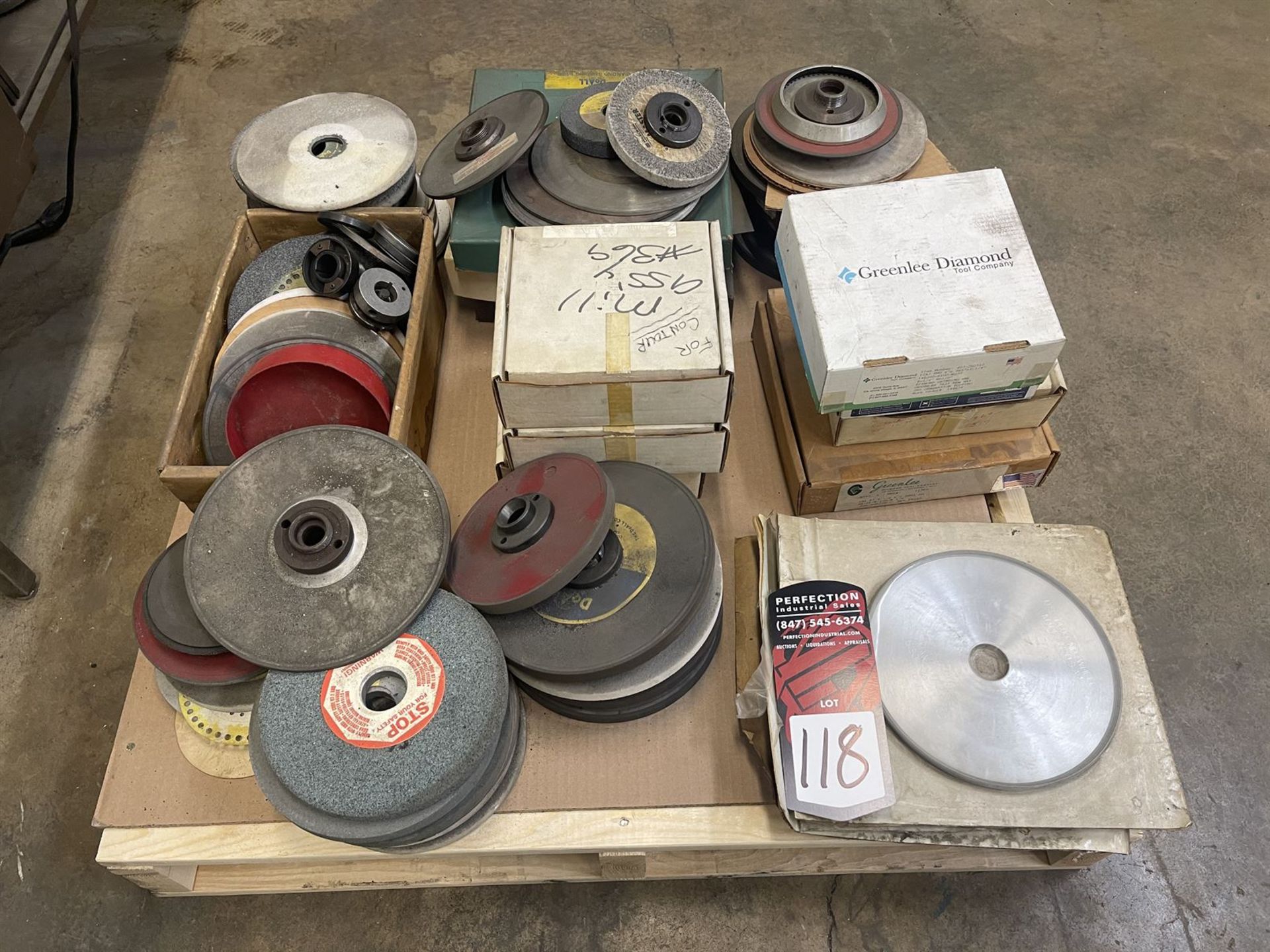 Pallet of Assorted Grinding Wheels, Diamond Wheels, and Arbors