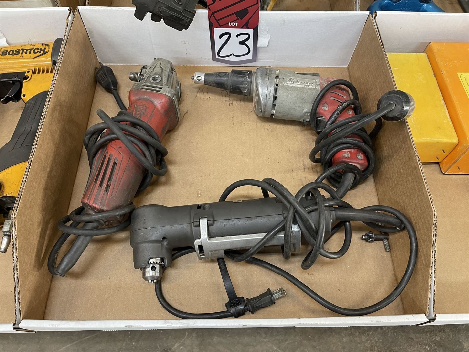 Lot Comprising MILWAUKEE Angle Grinder, MILWAUKEE 6750-1 Screwshooter, and BLACK & Decker 1065