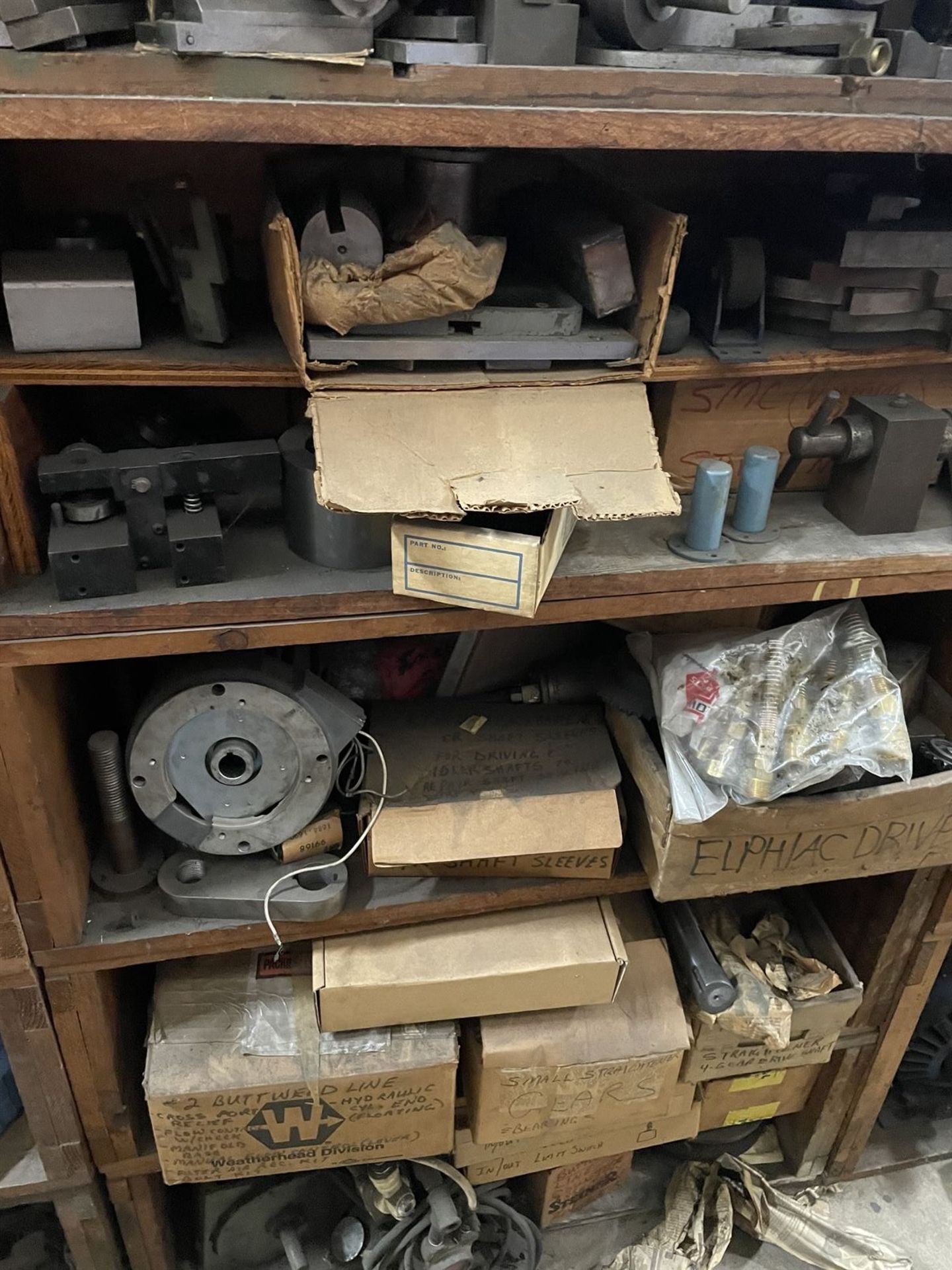 Lot of (4) Shelving Units w/ Assorted dust collector, splitter and miller parts - Image 29 of 30