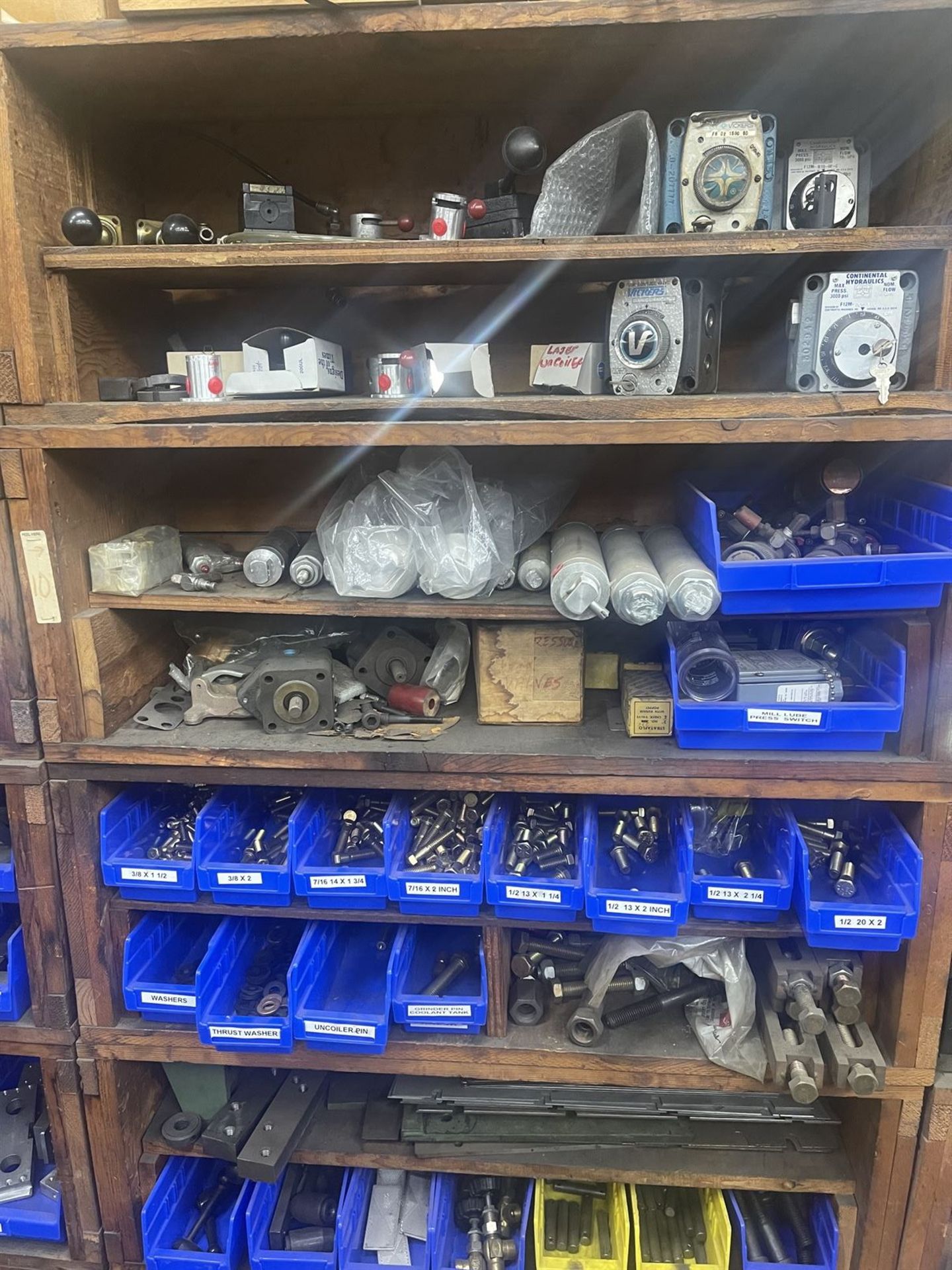 Lot of (4) Shelving Units w/ Assorted mill parts and equipment - Image 2 of 10