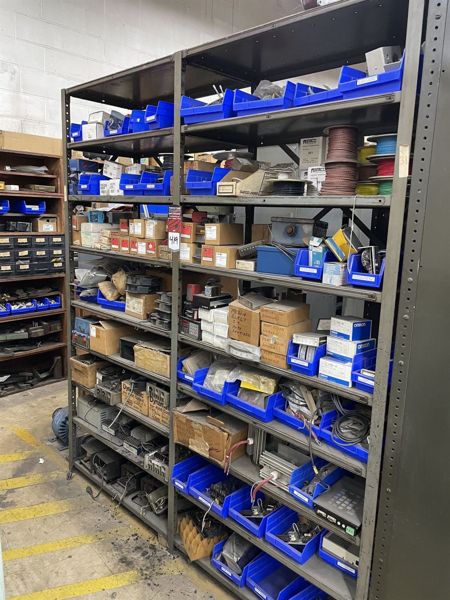 Lot of Shelving Units(2) w/ Assorted electronics (power supply's, relays, wire and sensors) - Image 6 of 6