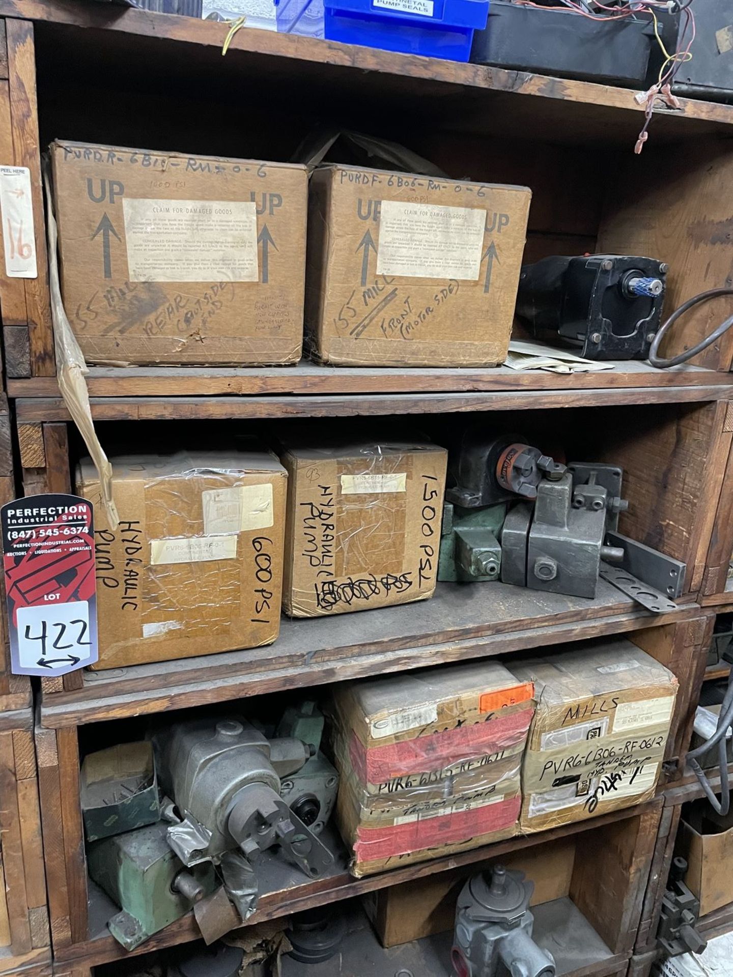 Lot of (4) Shelving Units w/ Assorted dust collector, splitter and miller parts - Image 13 of 30