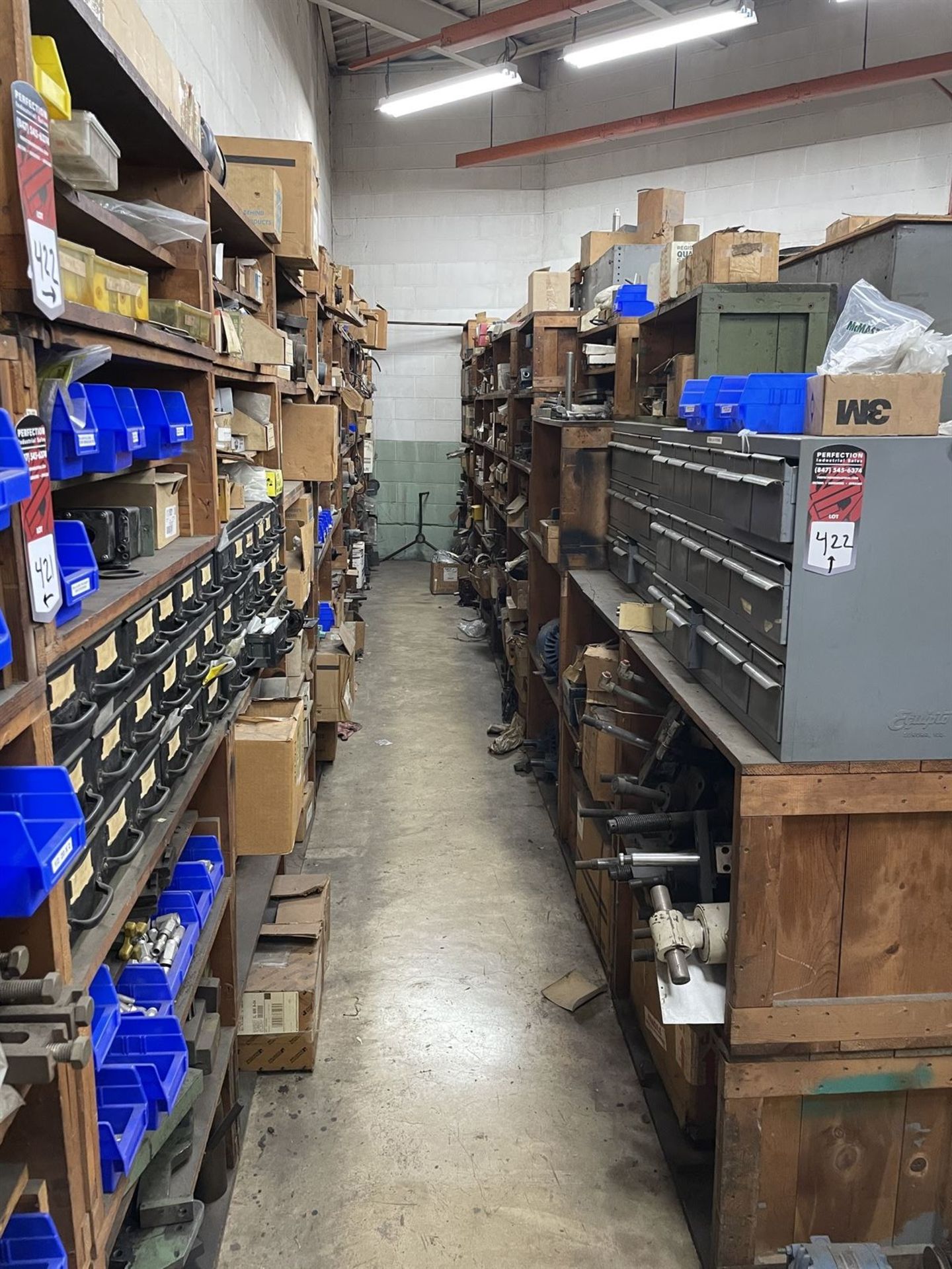 Lot of (4) Shelving Units w/ Assorted dust collector, splitter and miller parts - Image 2 of 30