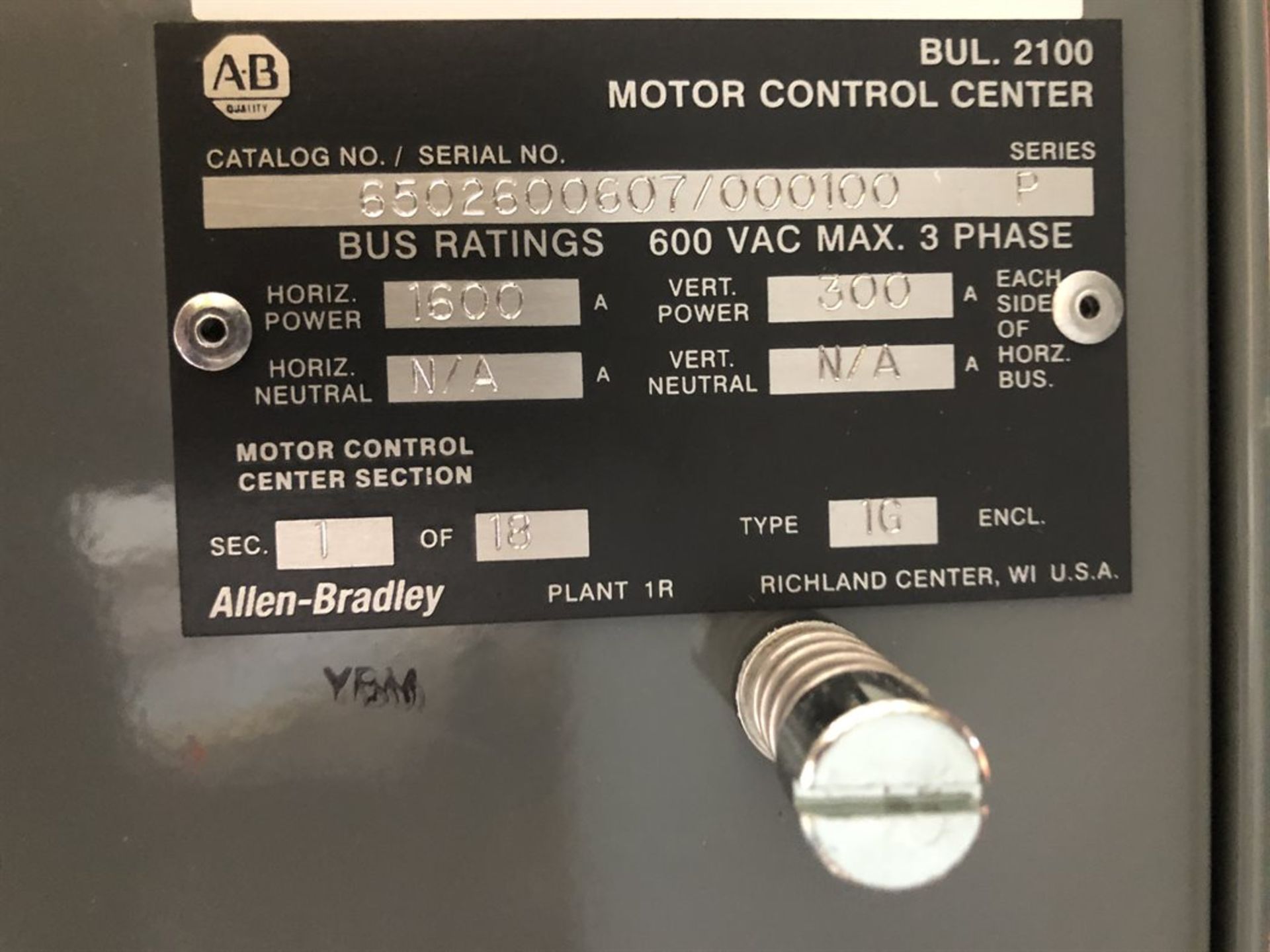 ALLEN BRADLEY 252529 BUL 2100 Motor Control Center, Section 1, s/n 6502600607/000100 (Location: - Bild 2 aus 2