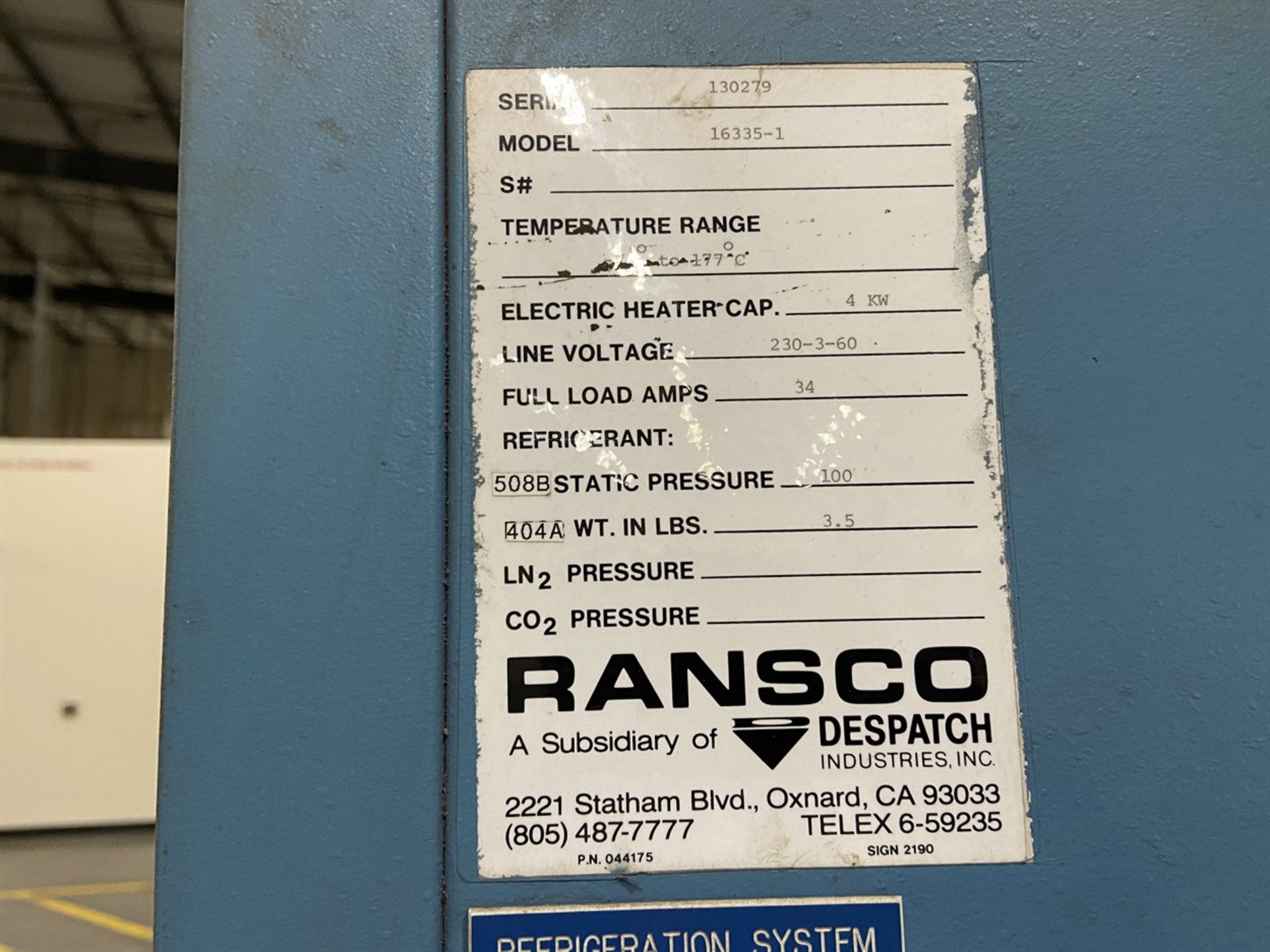 Ransco Despatch 16335-1 Environmental Chamber, s/n 130279 with Temp Range; 73 to 177 Deg. C - Image 4 of 5