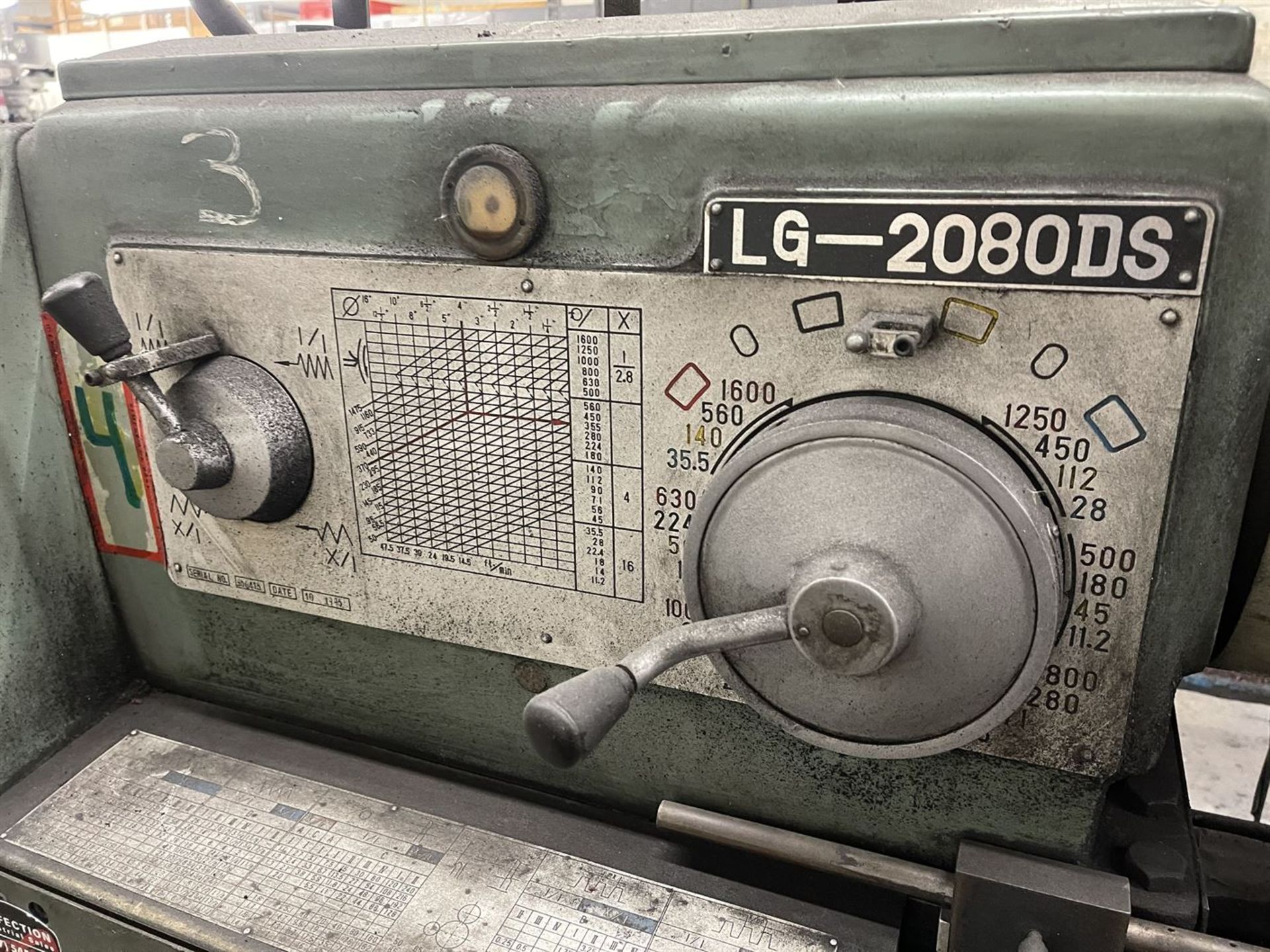 LONGEN LG-2080DS Roll Grinder/Lathe, s/n 95-8-9, 20" Swing, 80" Between Centers, 18-1600 RPM, LAO - Image 4 of 8