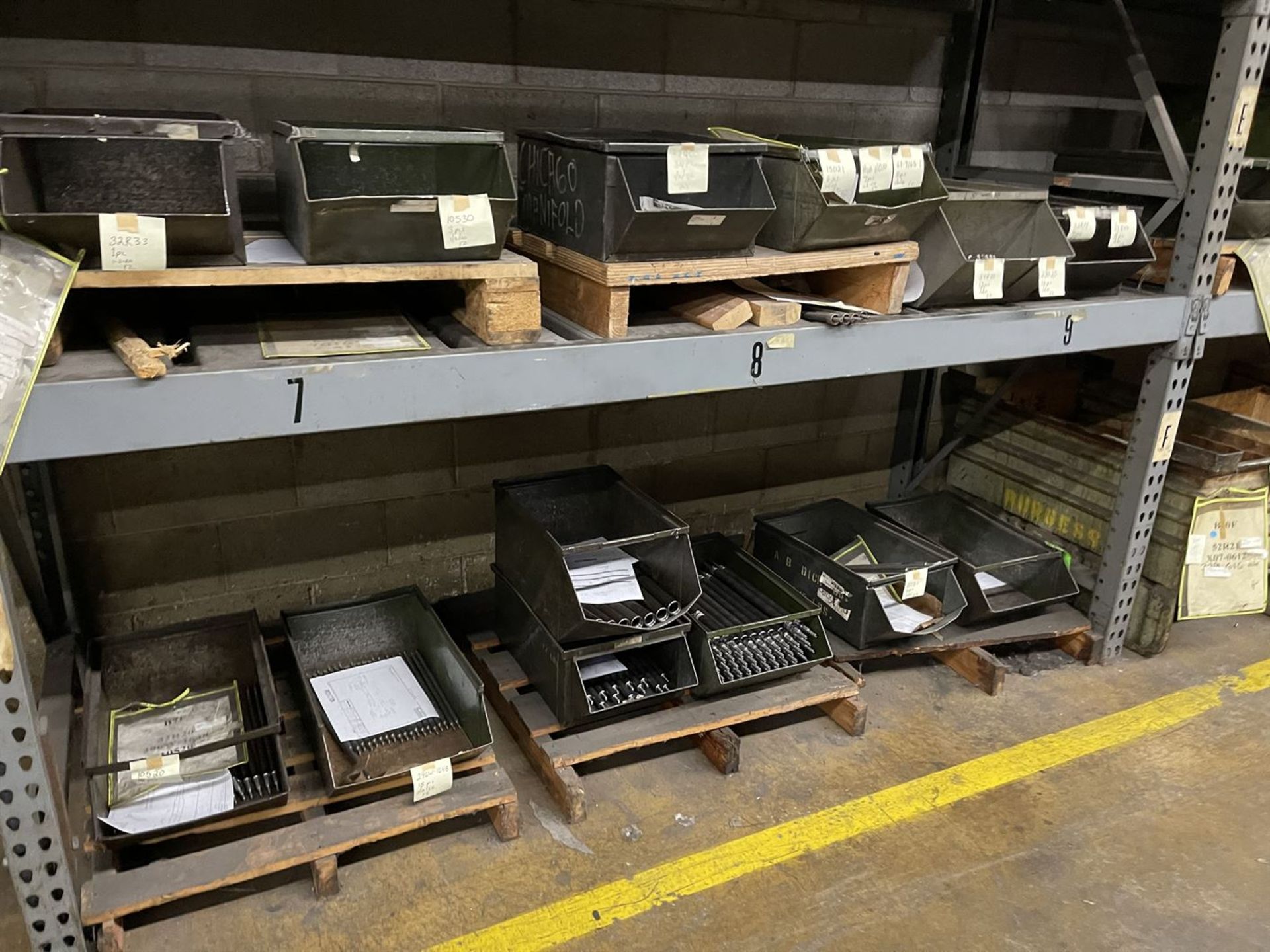 Lot of (7) Sections of Pallet Racking w/Contents Including Large Assortment of Steel Totes and - Image 4 of 10