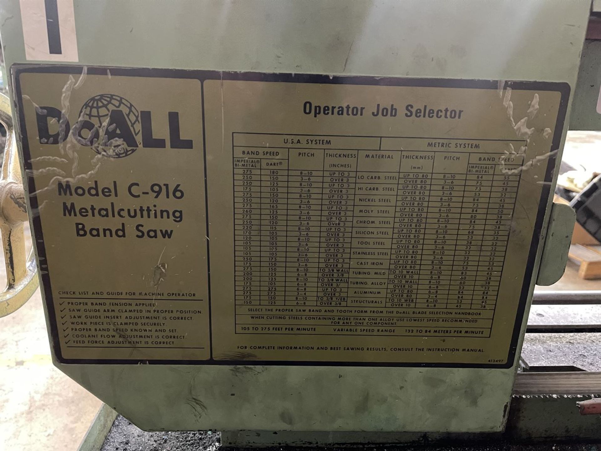 DOALL C-916 Horizontal Bandsaw, s/n 438-881979 - Image 3 of 6