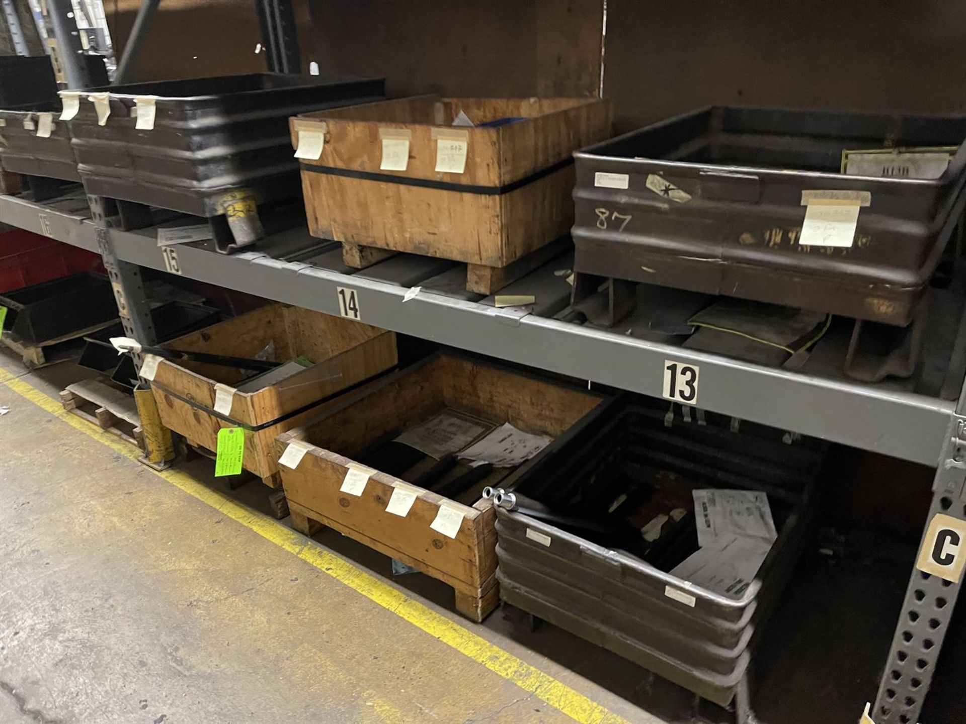 Lot of (7) Sections of Pallet Racking w/Contents Including Large Assortment of Steel Totes and - Image 9 of 12