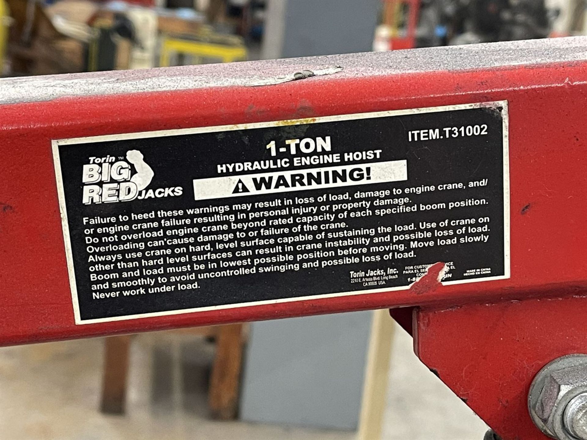 TORIN Big Red 1-Ton Engine Hoist - Image 3 of 3