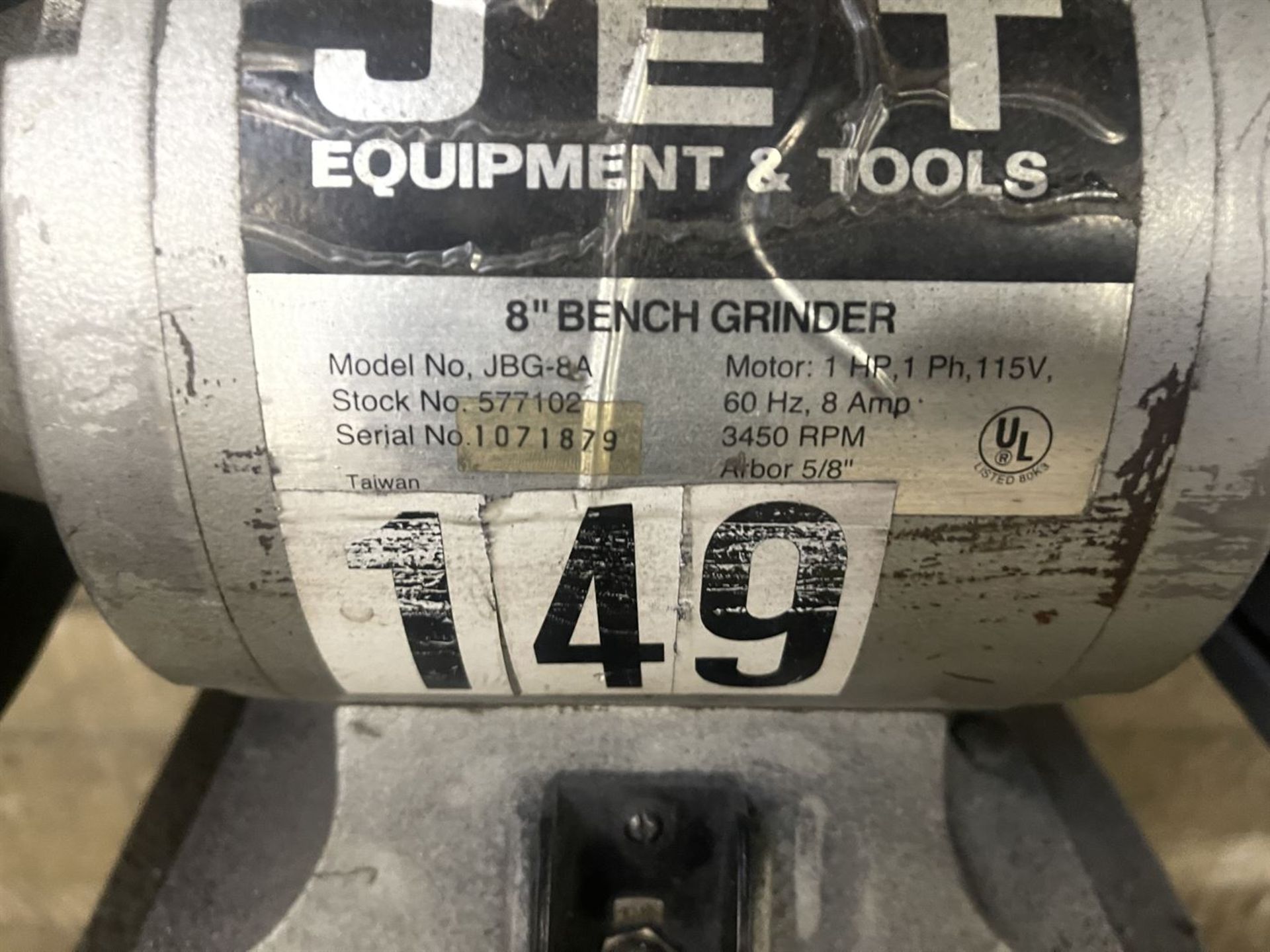 JET JBG-8A Dual End Grinder, s/n 1071879, 1 HP, 3450 RPM - Image 3 of 3