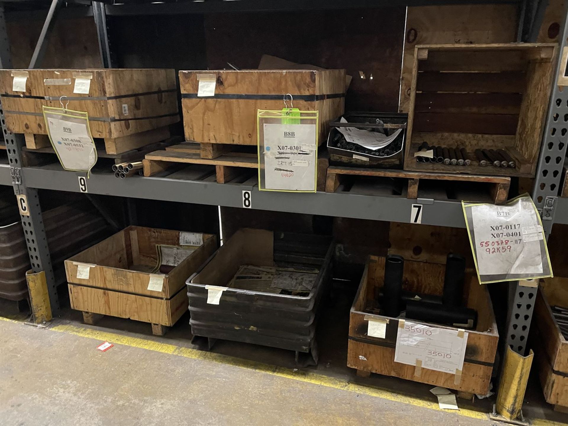 Lot of (7) Sections of Pallet Racking w/Contents Including Large Assortment of Steel Totes and - Image 6 of 12
