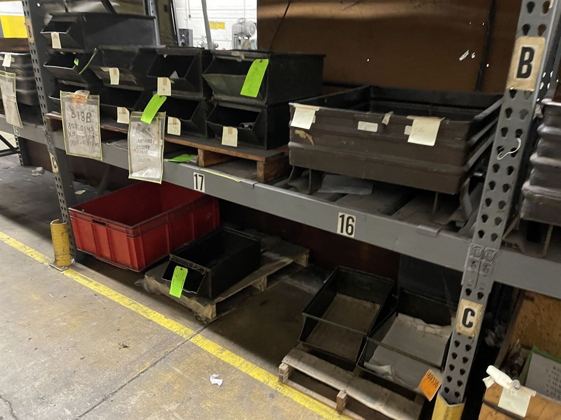 Lot of (7) Sections of Pallet Racking w/Contents Including Large Assortment of Steel Totes and - Image 11 of 12