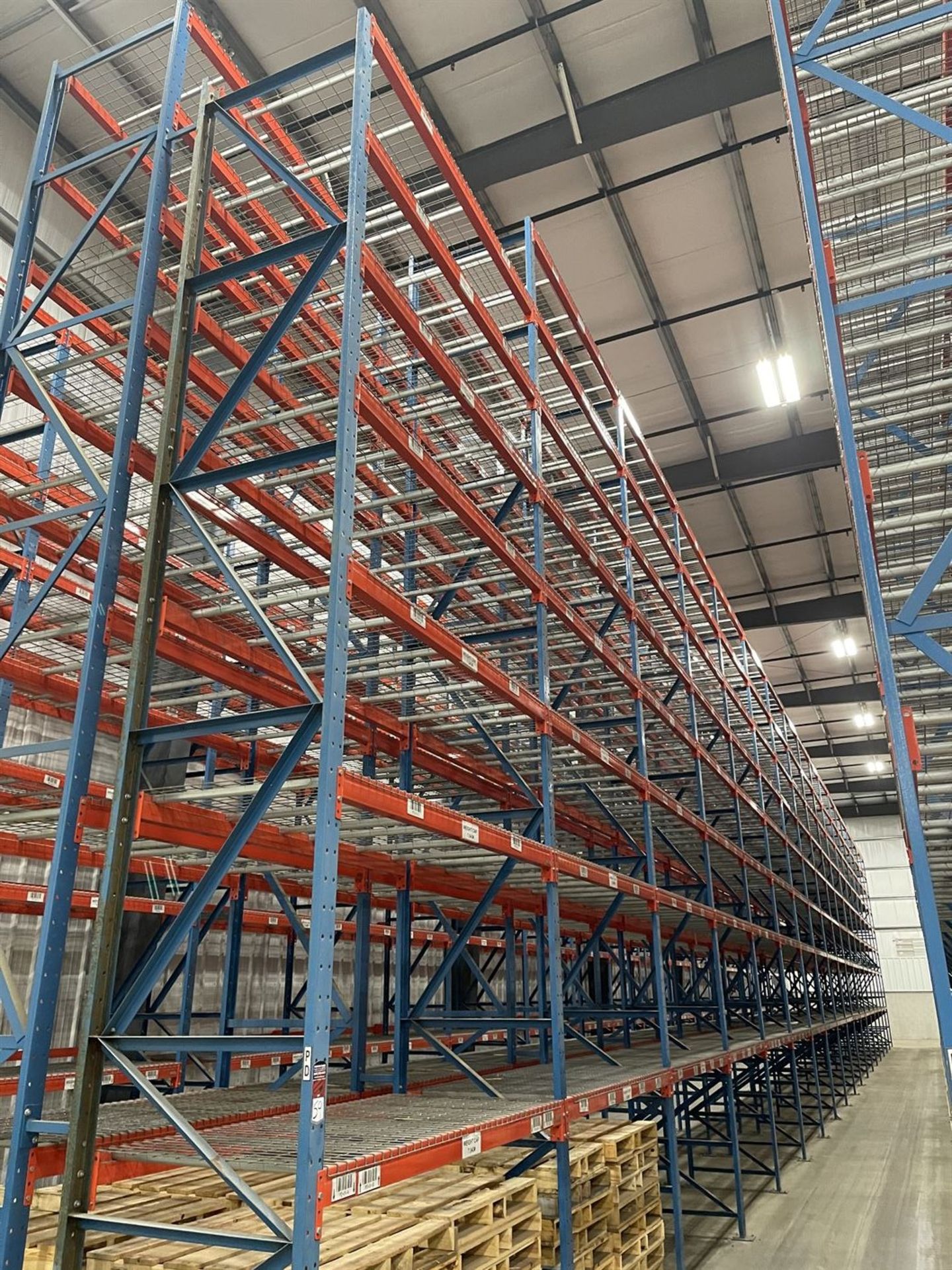 Row of (18) Sections of STEEL KING Pallet Racking, Approx. 25'T x 8'W x 42" Deep Per Section, w/