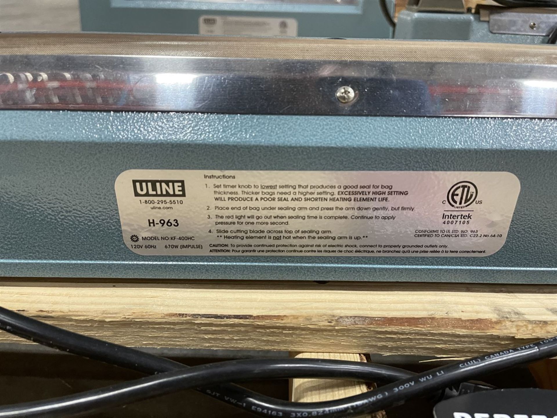 Lot Comprising (2) ULINE H-963 and (1) H-293 Impulse Sealers - Image 3 of 5