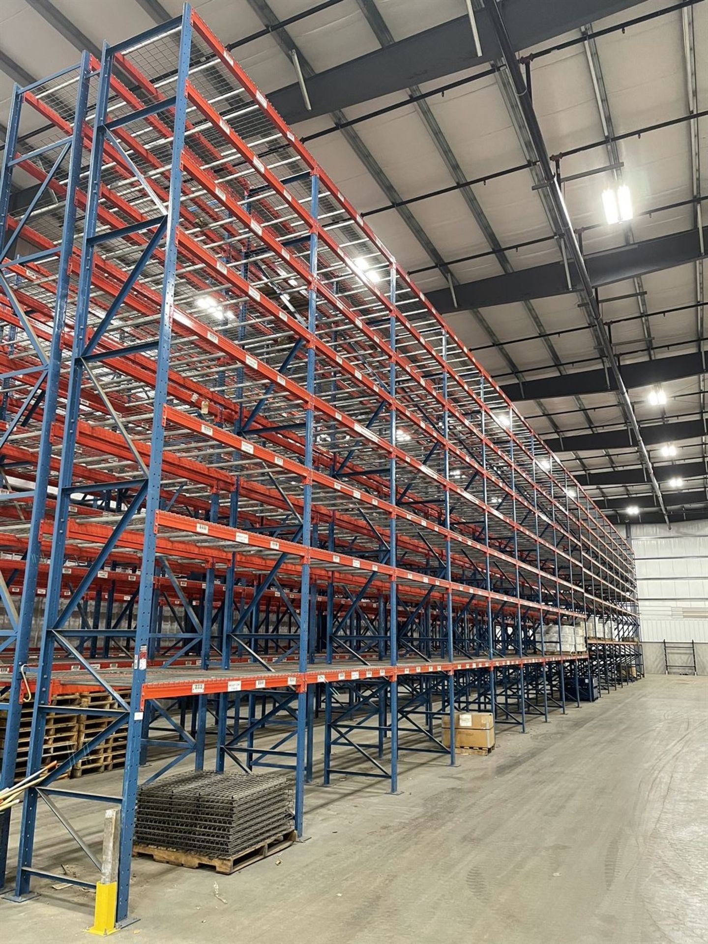 Row of (18) Sections of STEEL KING Pallet Racking, Approx. 25'T x 8'W x 42" Deep Per Section, w/