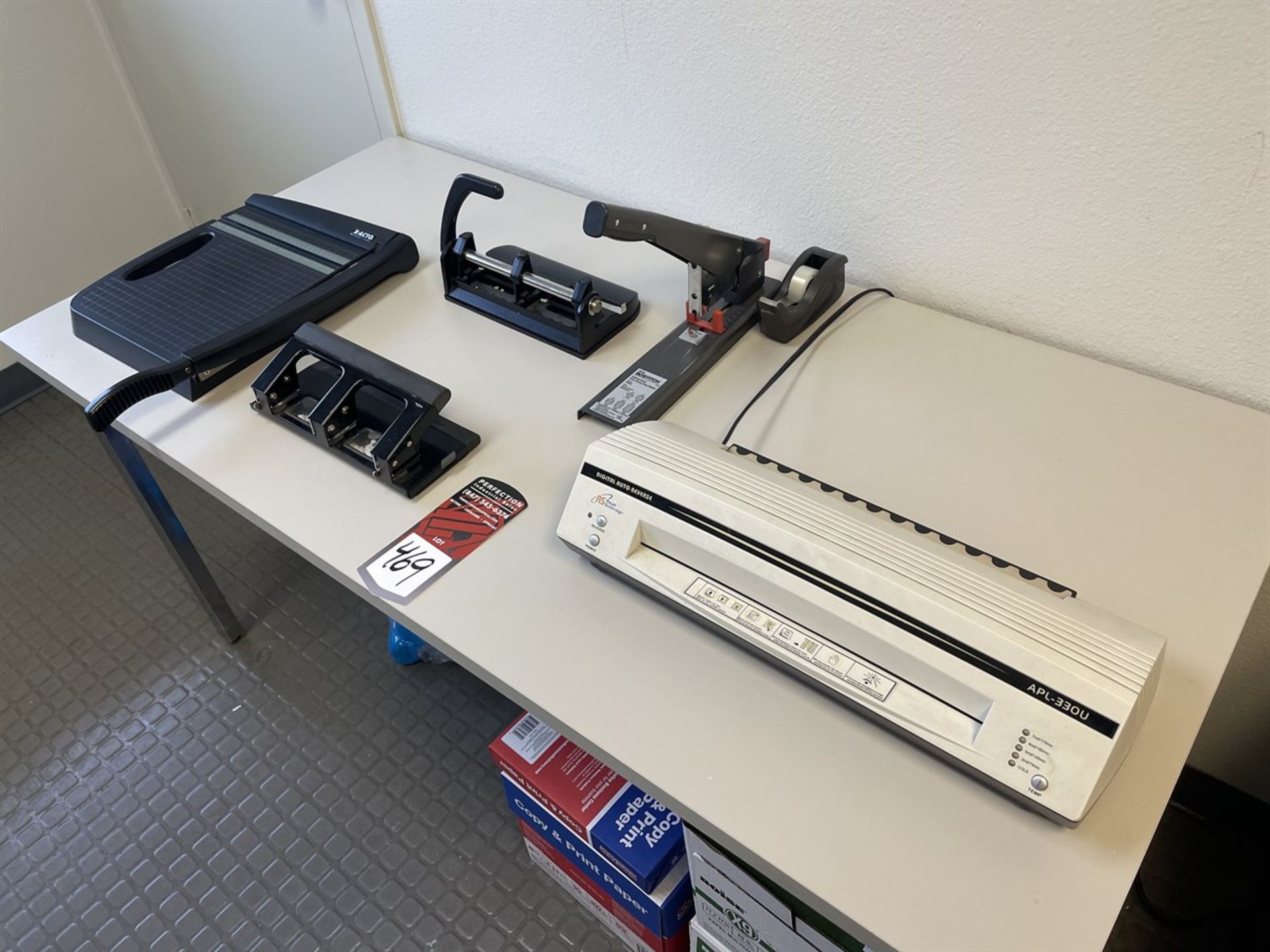 Lot of Office Supplies Including ROYAL SOVEREIGN APL-330U Laminator, 3-Hole Punches, Staples and