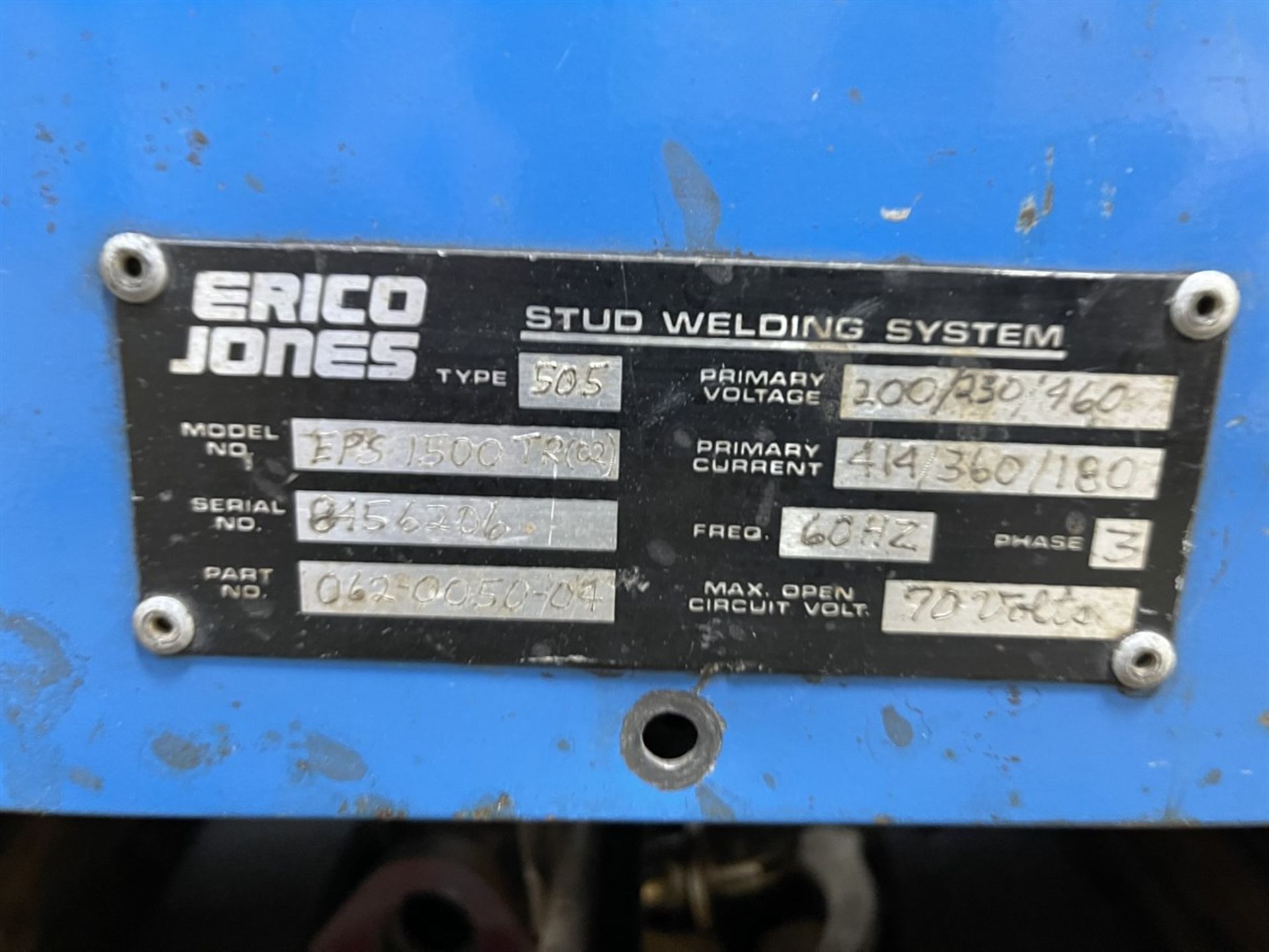 ERICO JONES EPS-1500TR Stud Welder, s/n 84546206 - Image 5 of 5