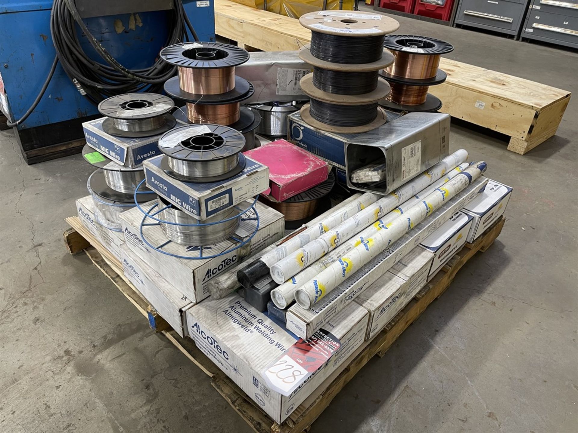 Lot of Assorted Welding Wire Spools and TIG Welding Rod Including AlcoTec ER5356, ER4043, Arcos