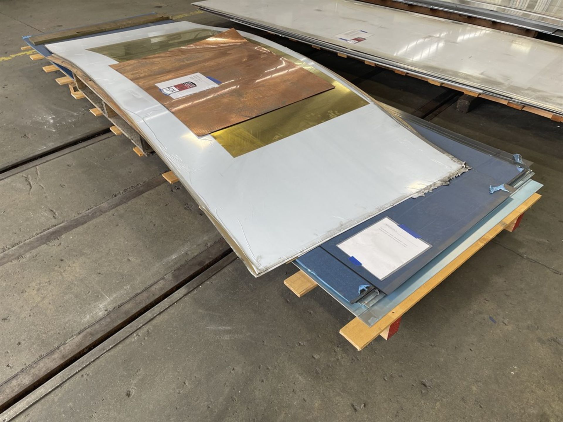 Lot of Assorted Sheet Stock Including Bronze and Clear Anodized 5052 Aluminum Sheet, Copper and