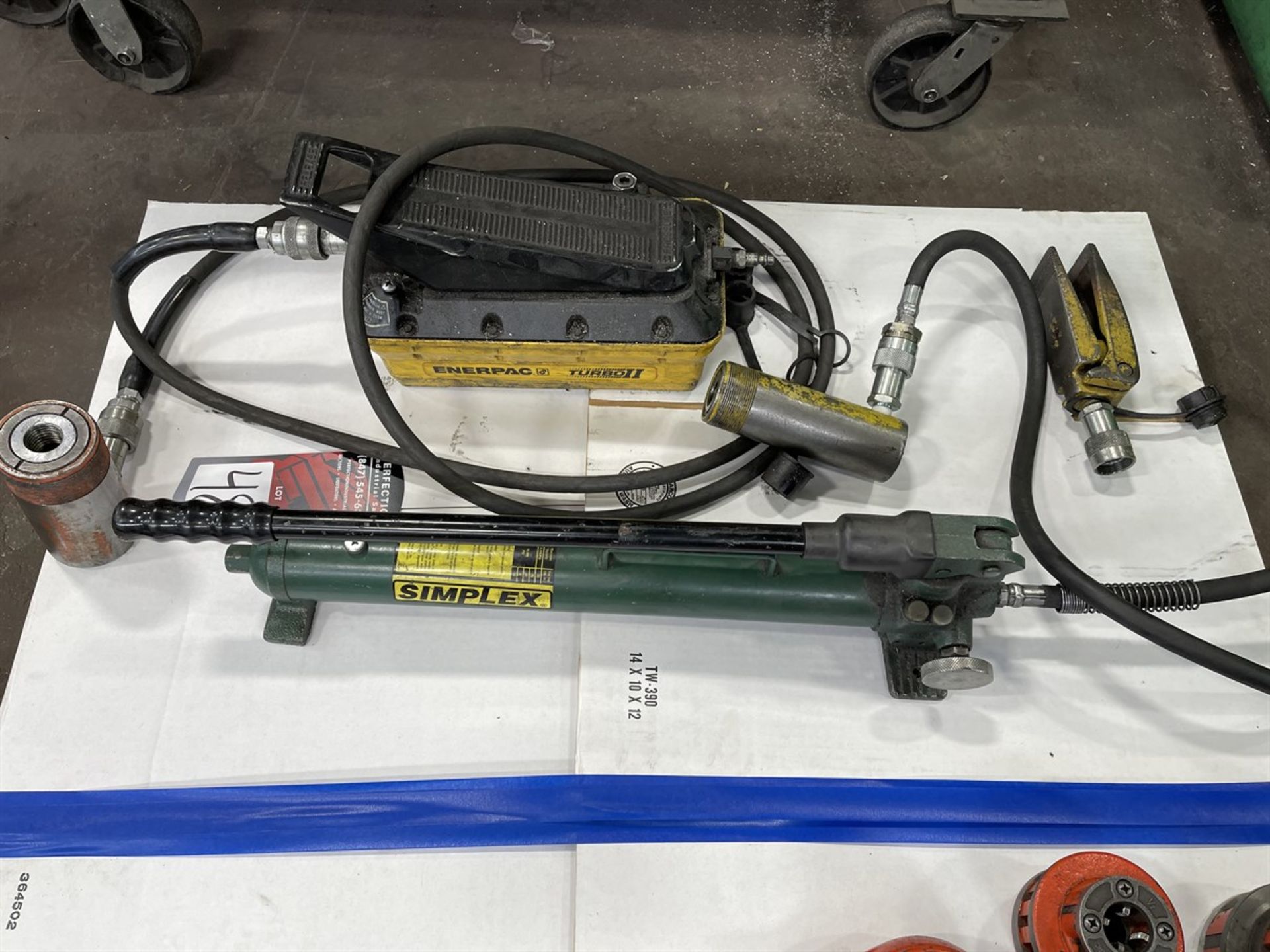 Lot Comprising SIMPLEX Hydraulic Pump, w/ ENERPAC and EAGLE Hydraulic Bottle Jacks - Image 2 of 2