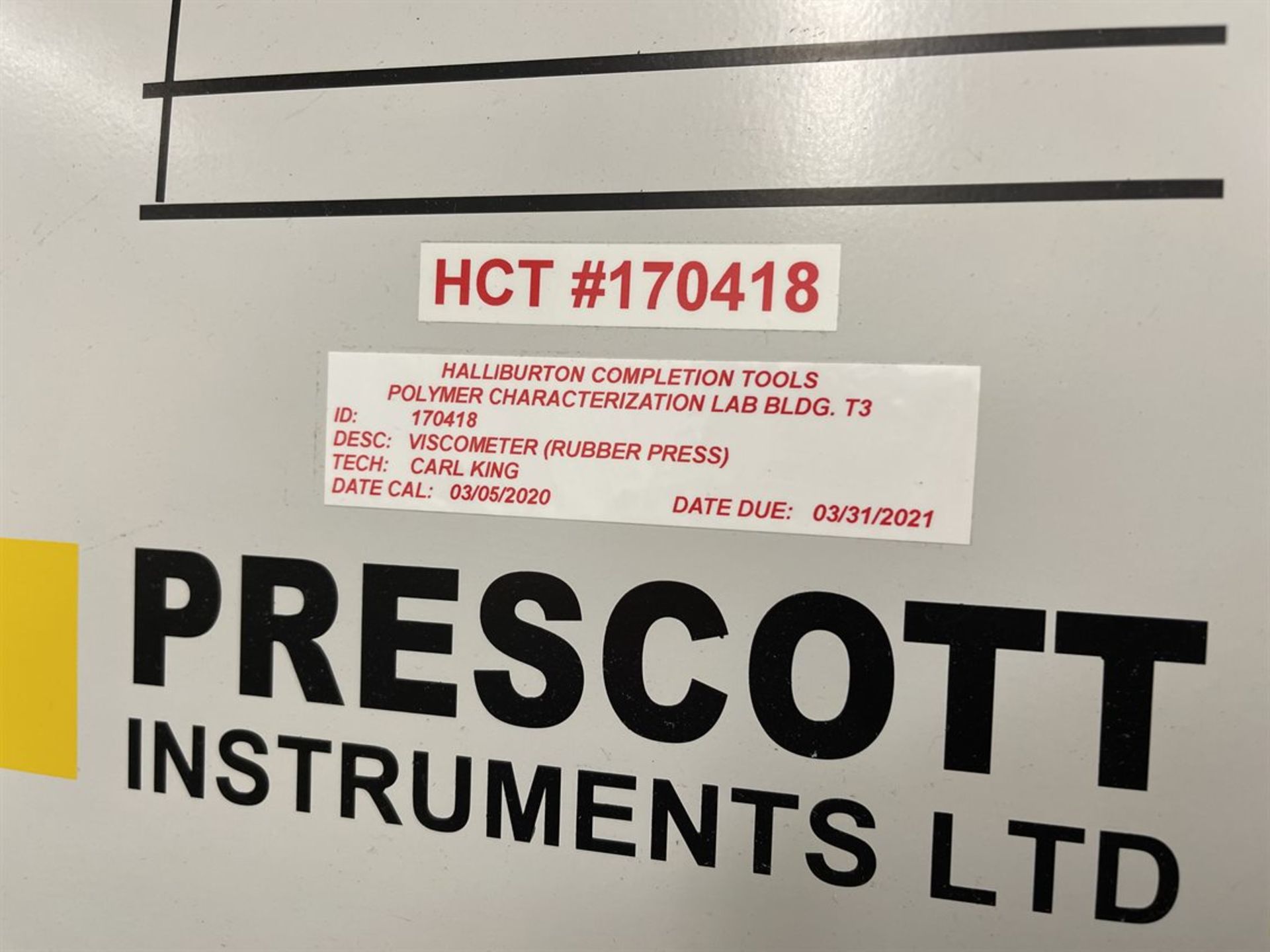 Prescott Instruments Mooney Line Viscometer, HCT 170418, (Location: Test Cell Building) - Image 3 of 4