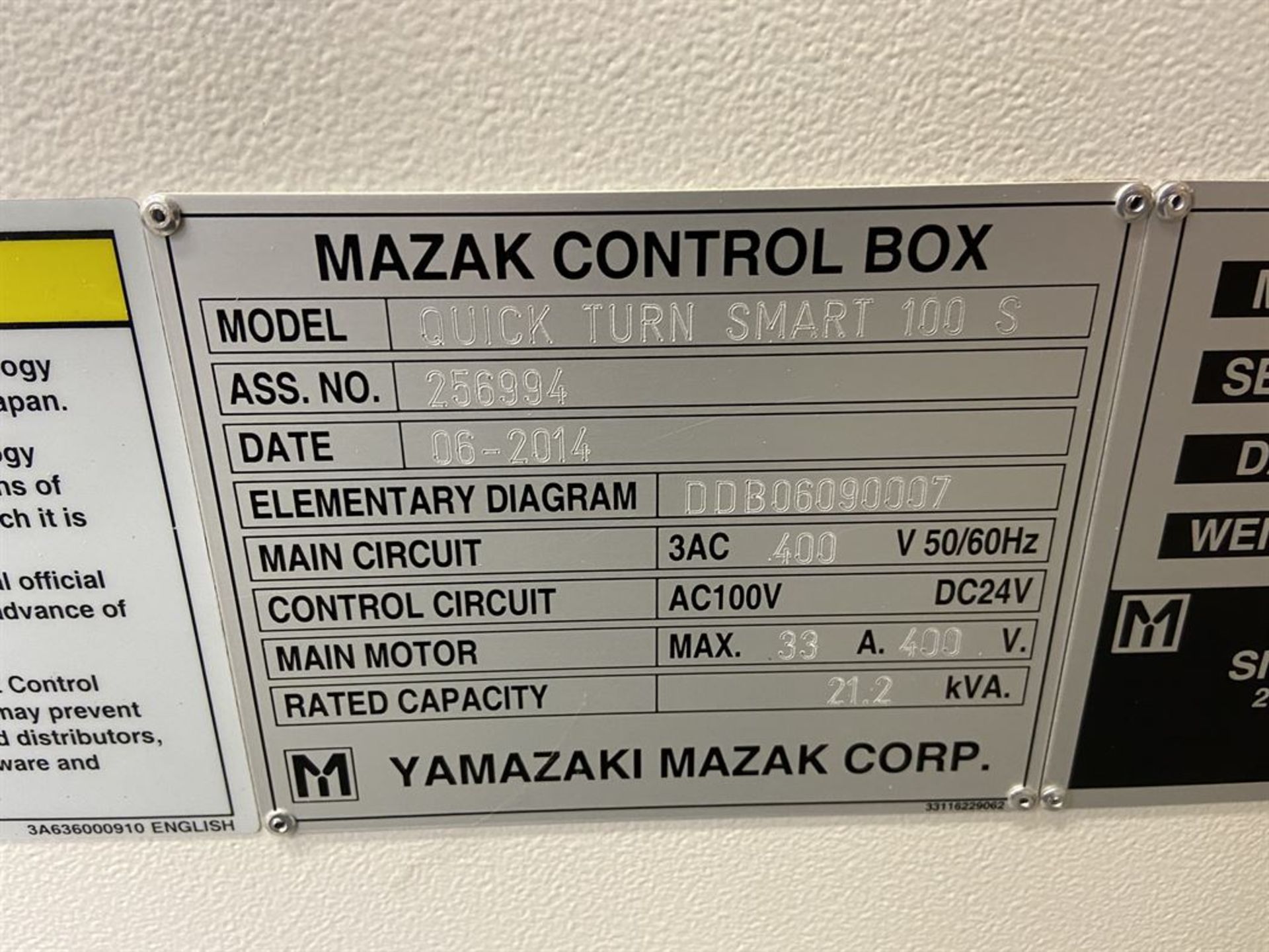 2014 Mazak Quick Turn Smart 100S CNC Lathe, s/n 256994, Mazatrol Smart CNC, 6” 3-Jaw Chuck, 12 - Image 7 of 8