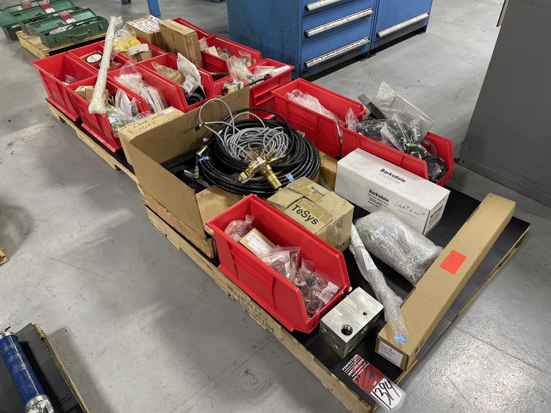 Lot of (2) Pallets of Bearings, Pressure Gages, Hydraulic Hoses, Switches and Communication Cable