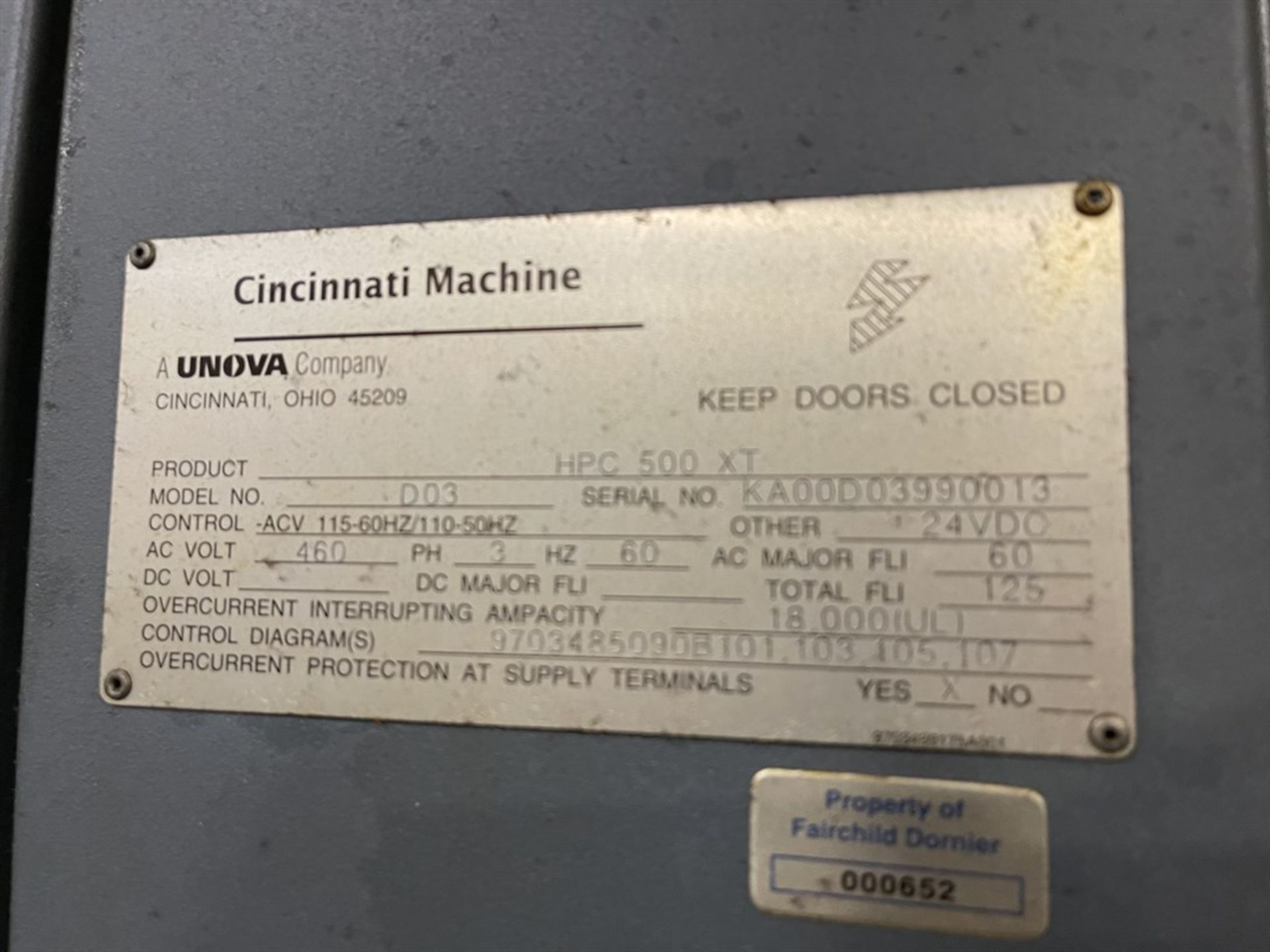 CINCINNATTI HPC 500XT Horizontal Machining Centers, s/n KA00D0399013, w/ SIEMENS Control, (2) 19. - Image 9 of 9