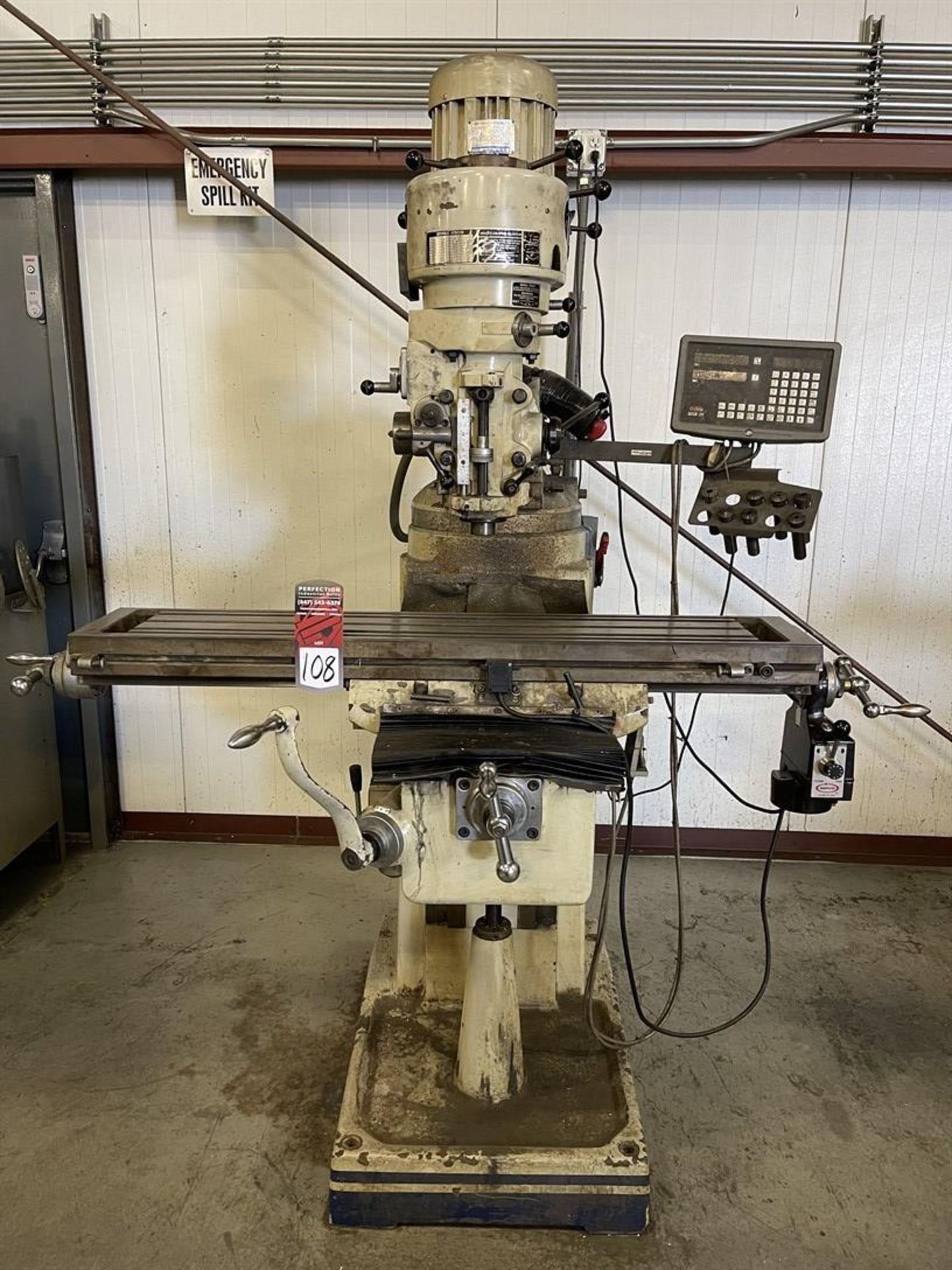 IM 3 hp Vertical Milling Machine, s/n 063748, w/ 9” x 49” Power Table, 80-4520 RPM, SDS6-2V DRO - Image 2 of 7