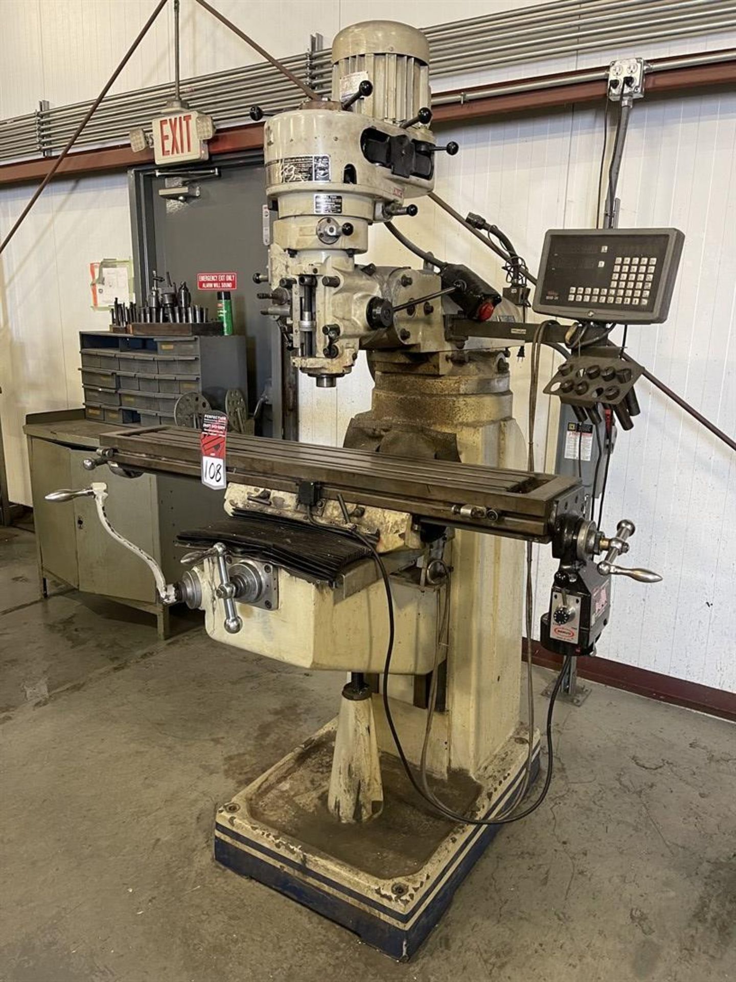 IM 3 hp Vertical Milling Machine, s/n 063748, w/ 9” x 49” Power Table, 80-4520 RPM, SDS6-2V DRO