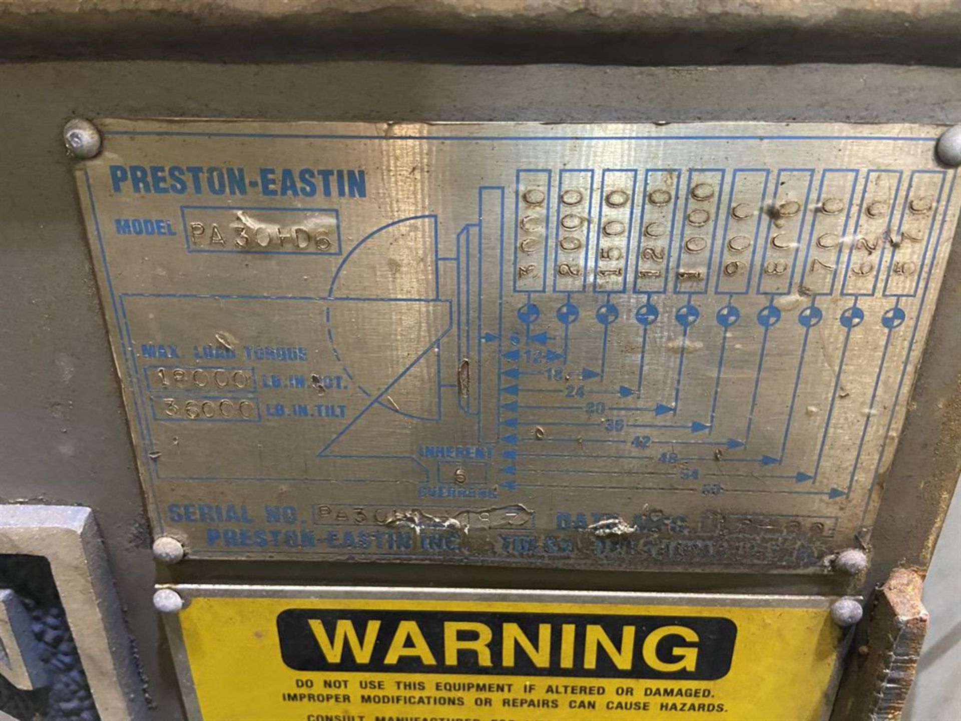 1999 Preston Eastin PA30HD-6 welding Positioner, 36" x 36" Table, Tilt and Rotate, Variable Speed, - Image 2 of 3