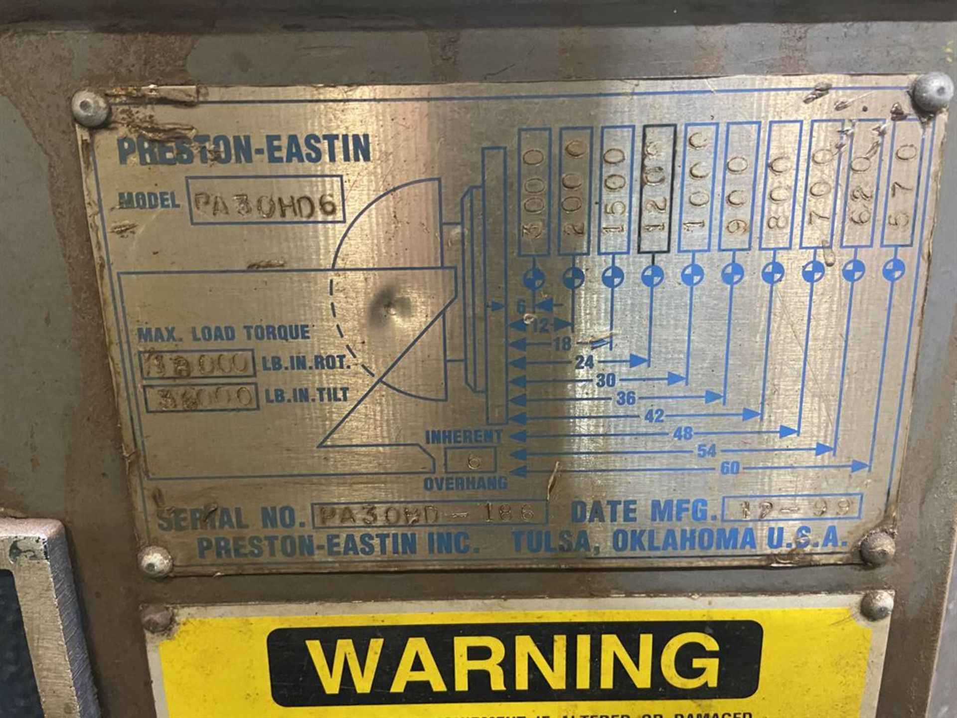 1999 Preston Eastin PA30HD-6 welding Positioner, 36" x 36" Table, Tilt and Rotate, Variable Speed, - Image 3 of 3