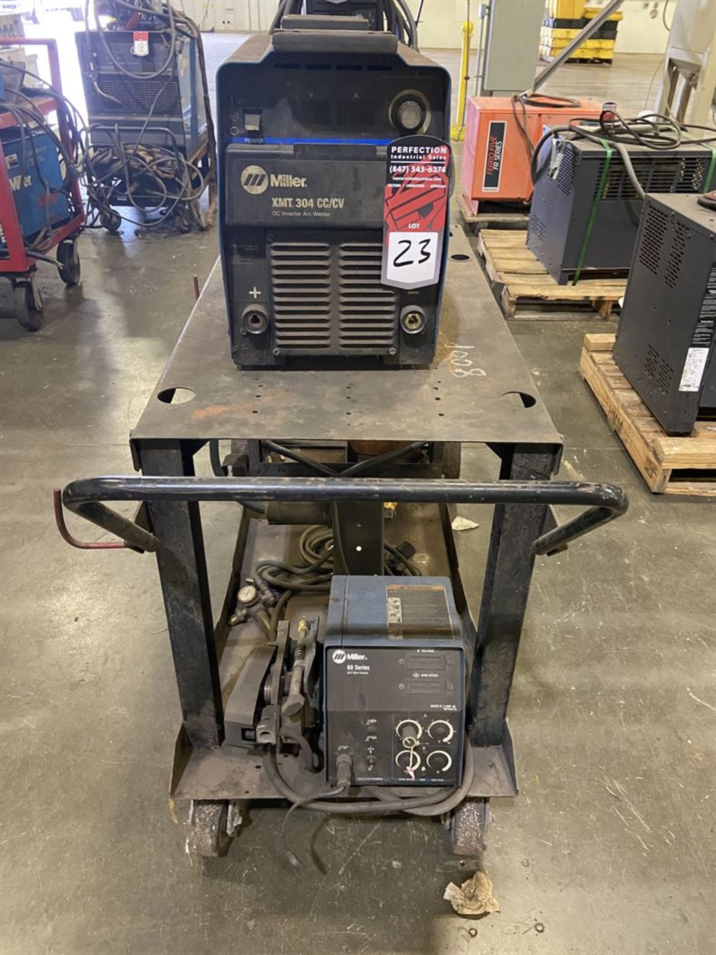 Miller XMT 304 CC/CV Welder with 60 Series Feed and Cart, s/n LA32_441`